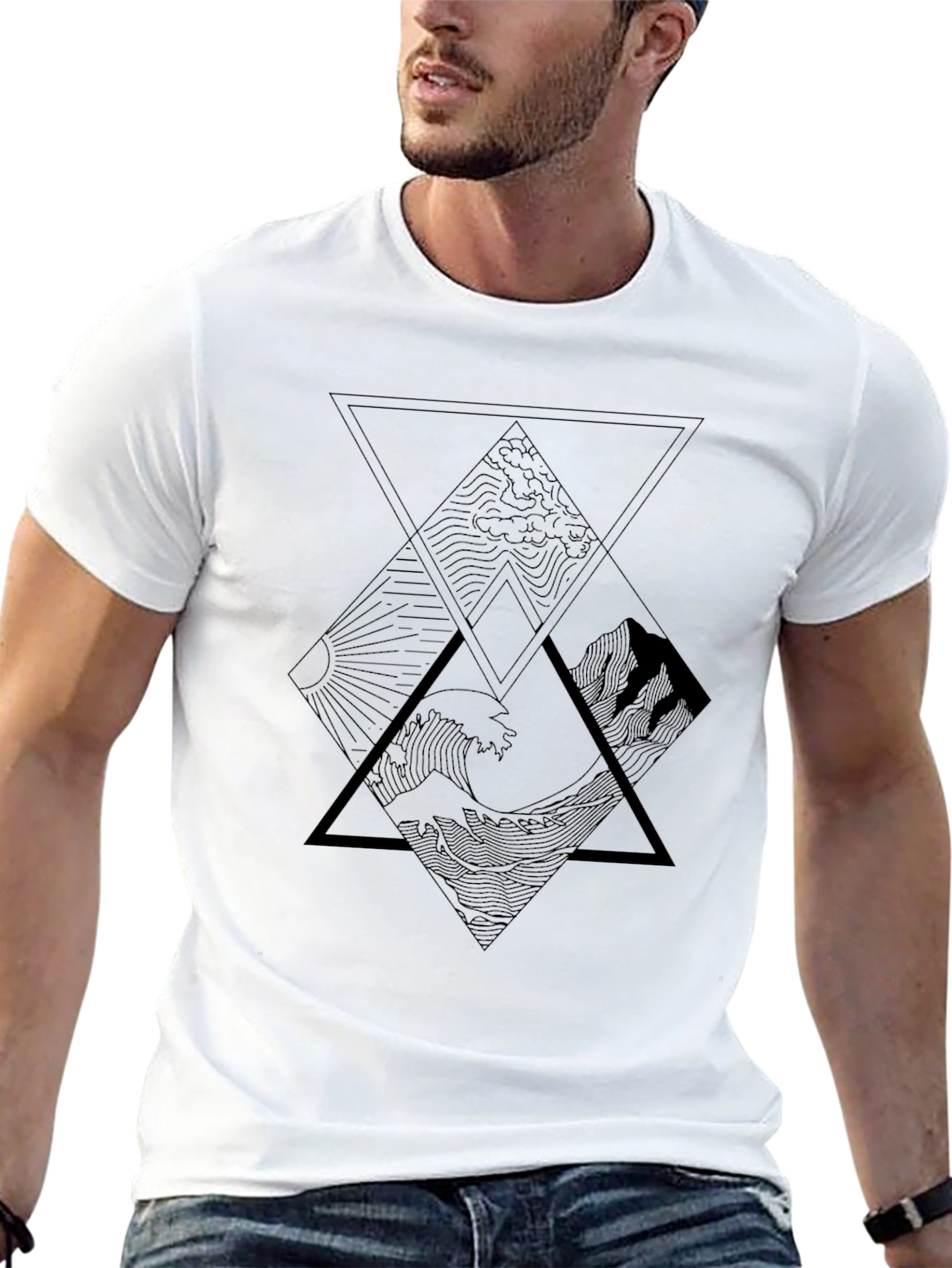 Geometric Landscape Graphic Tee - Black