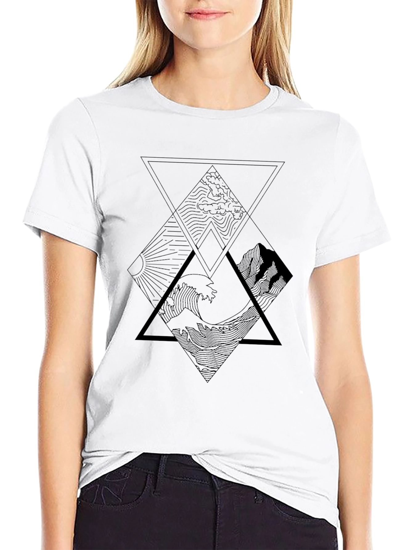 Geometric Landscape Graphic Tee - Black