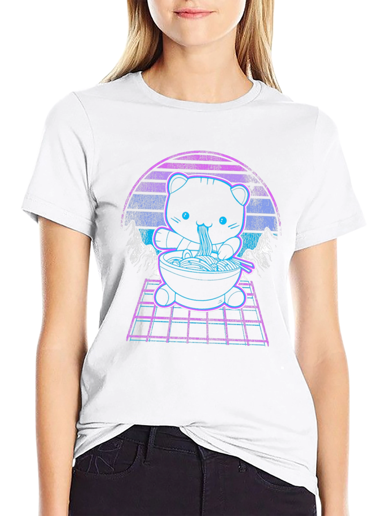 Neon Ramen Bear Graphic T-Shirt