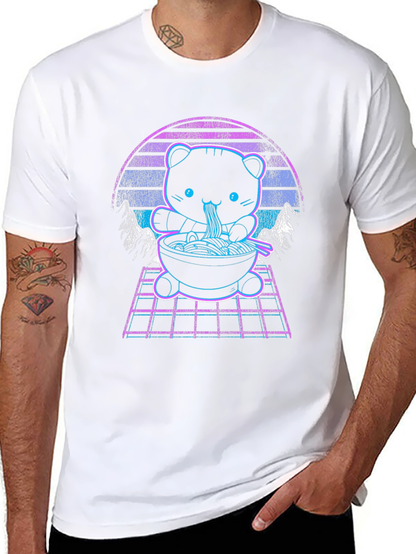 Neon Ramen Bear Graphic T-Shirt