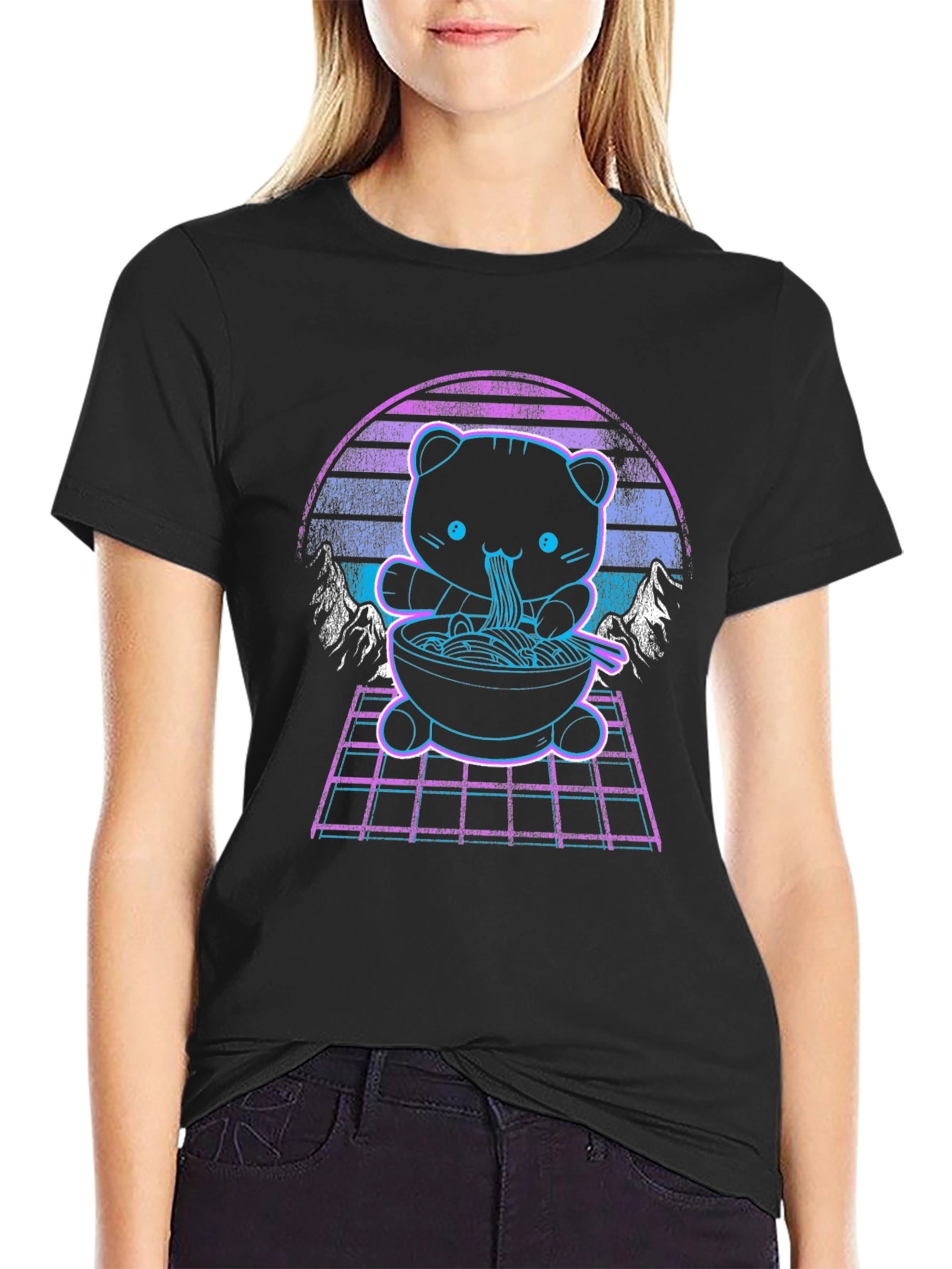Neon Ramen Bear Graphic T-Shirt