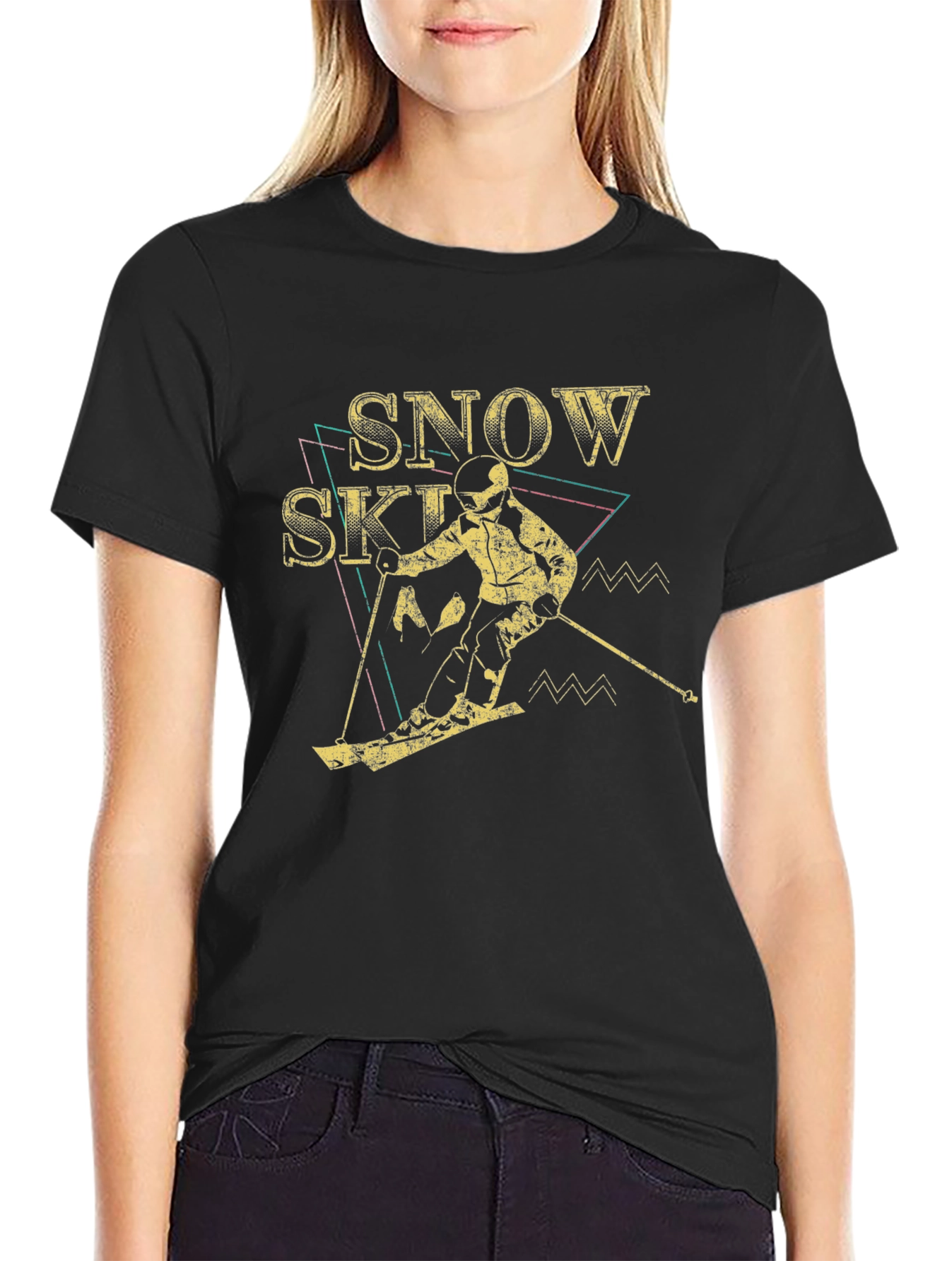 Snow Skiing Retro Graphic Tee - Black