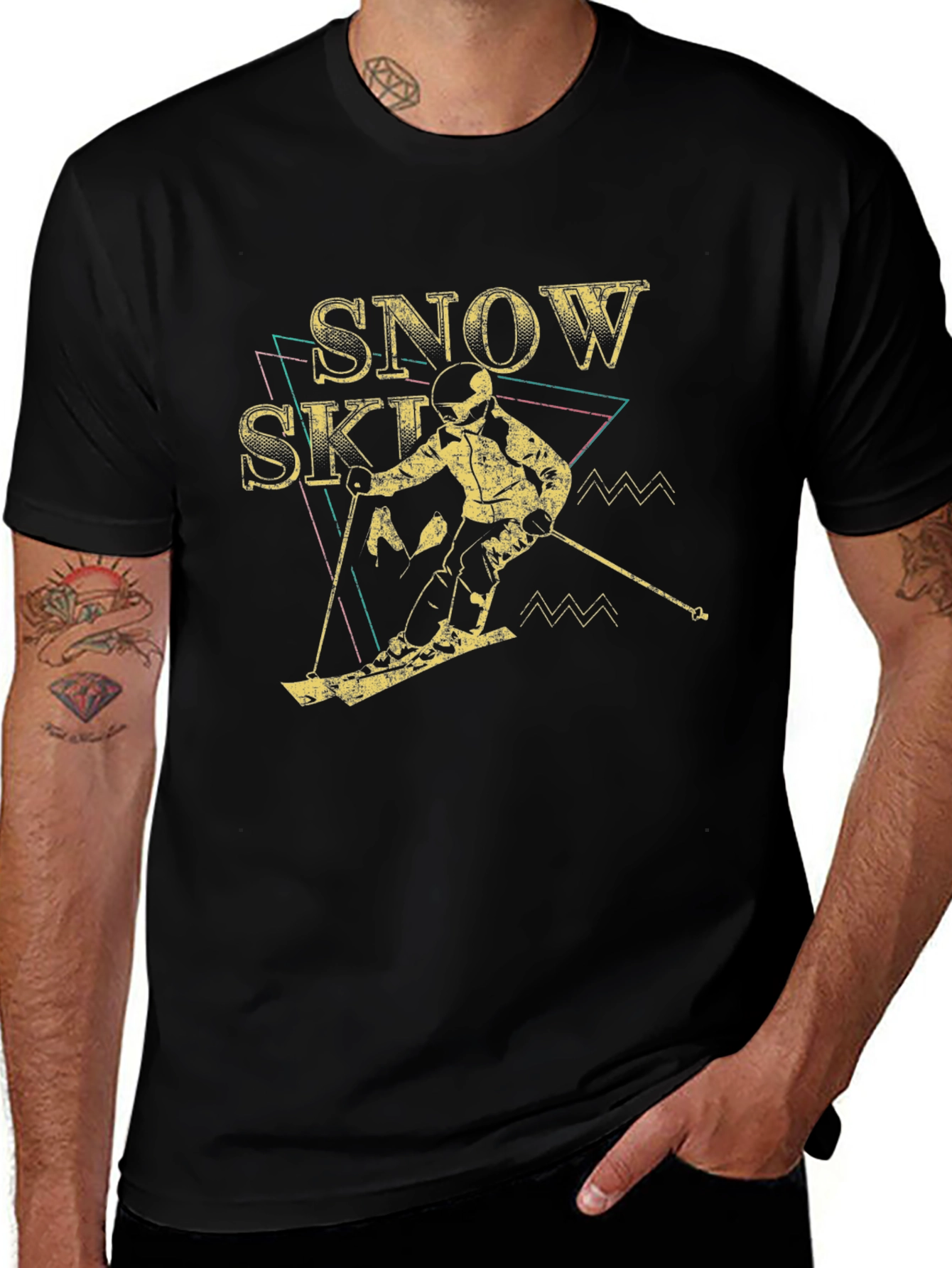 Snow Skiing Retro Graphic Tee - Black
