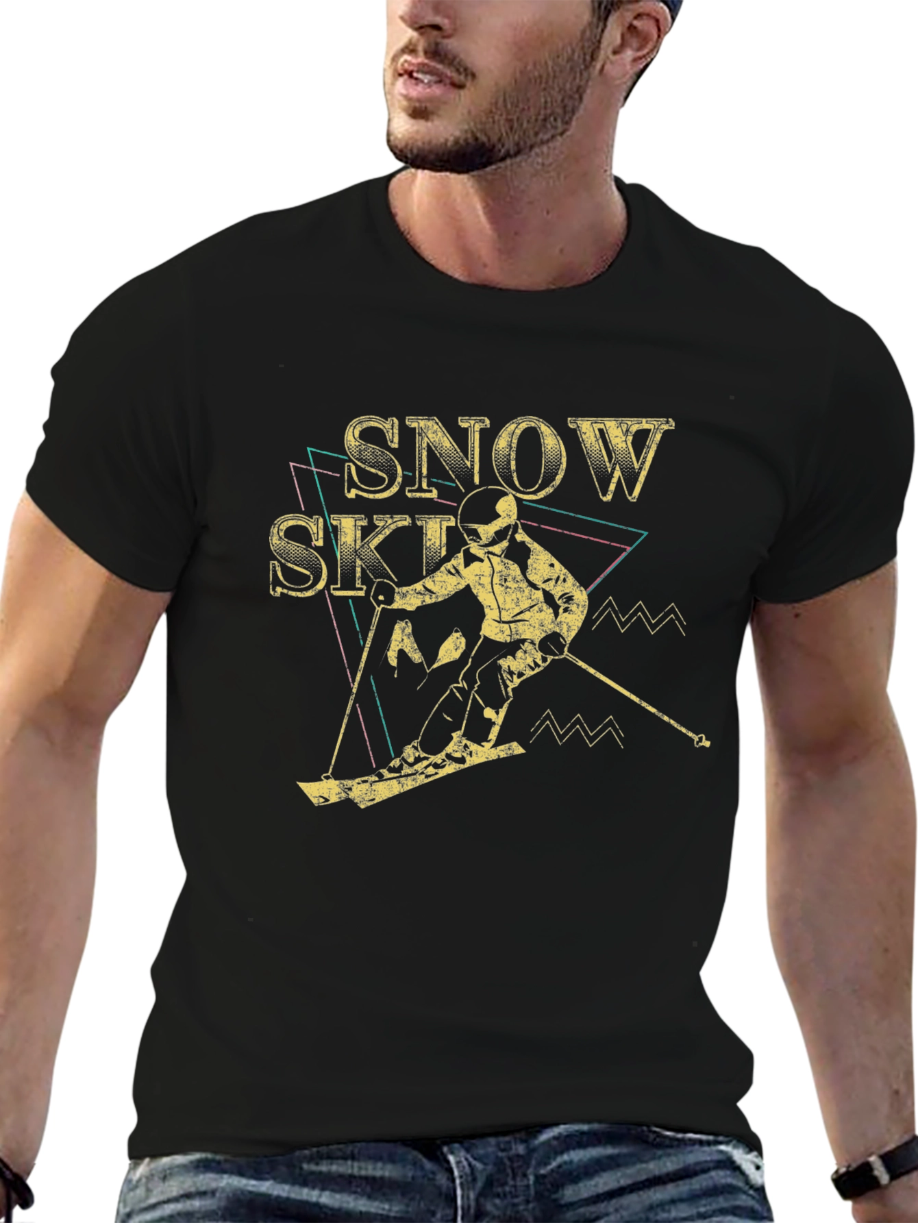 Snow Skiing Retro Graphic Tee - Black