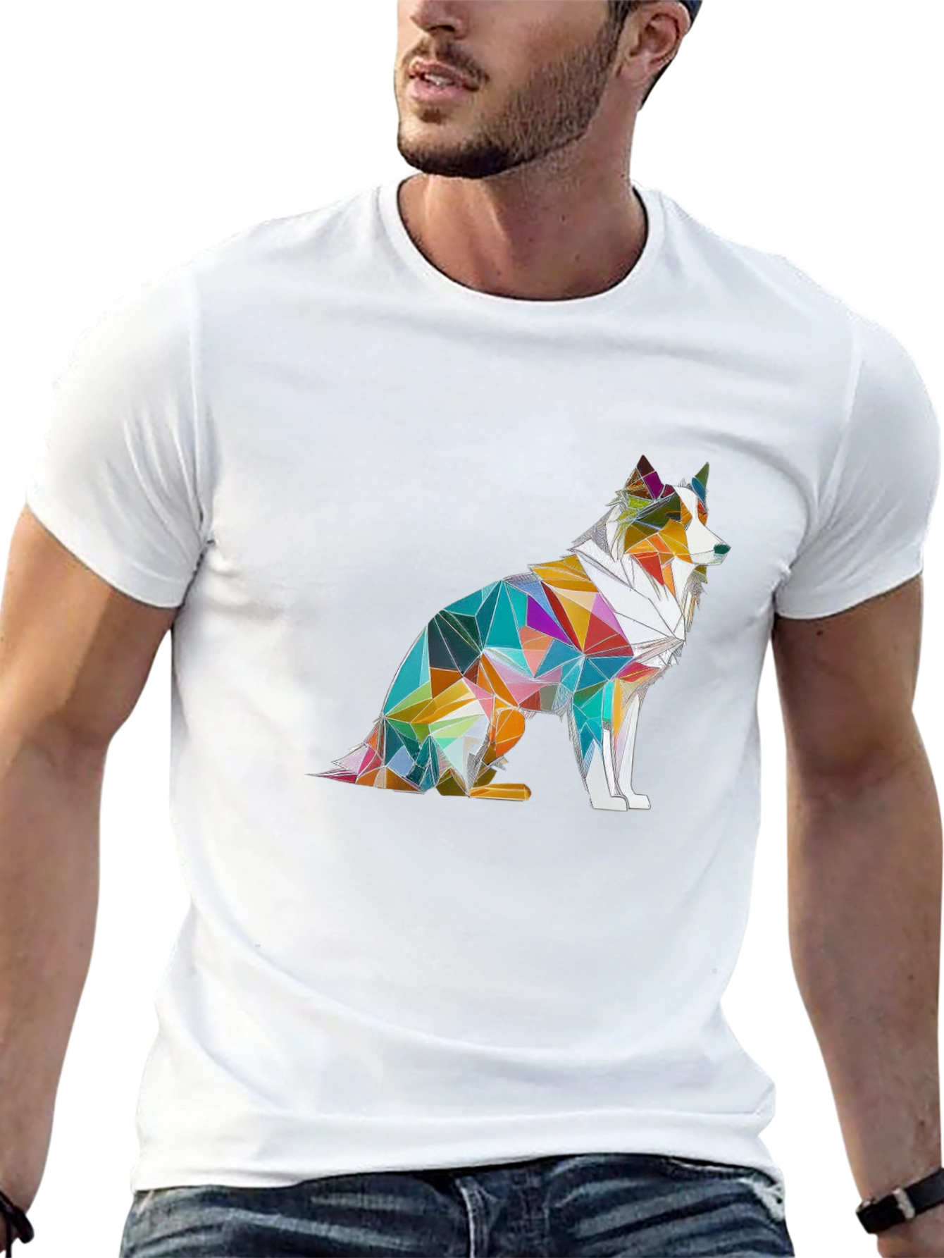 Geometric Dog Graphic Tee - Stylish Modern Design