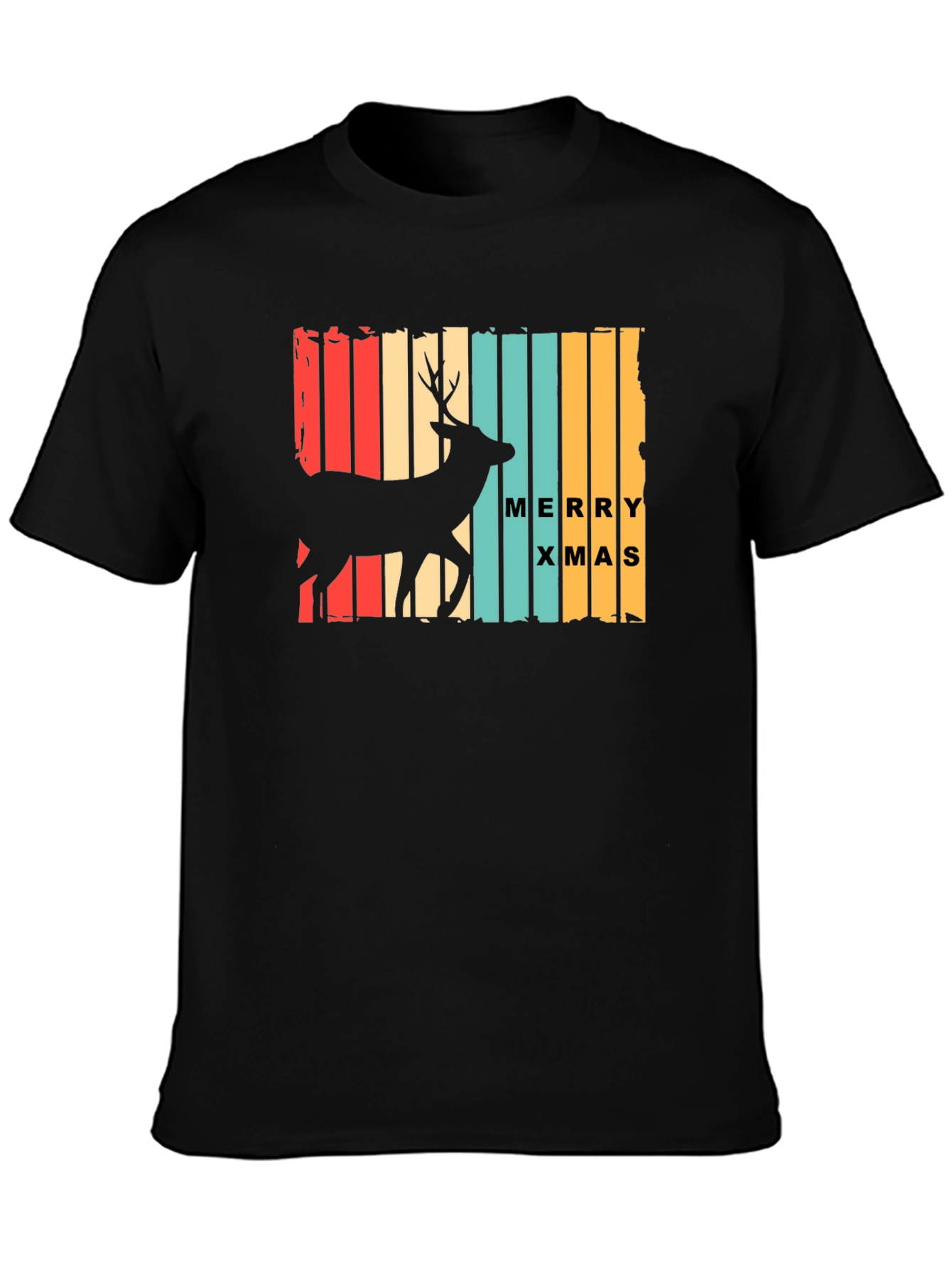 Retro Merry Xmas Deer Graphic T-Shirt