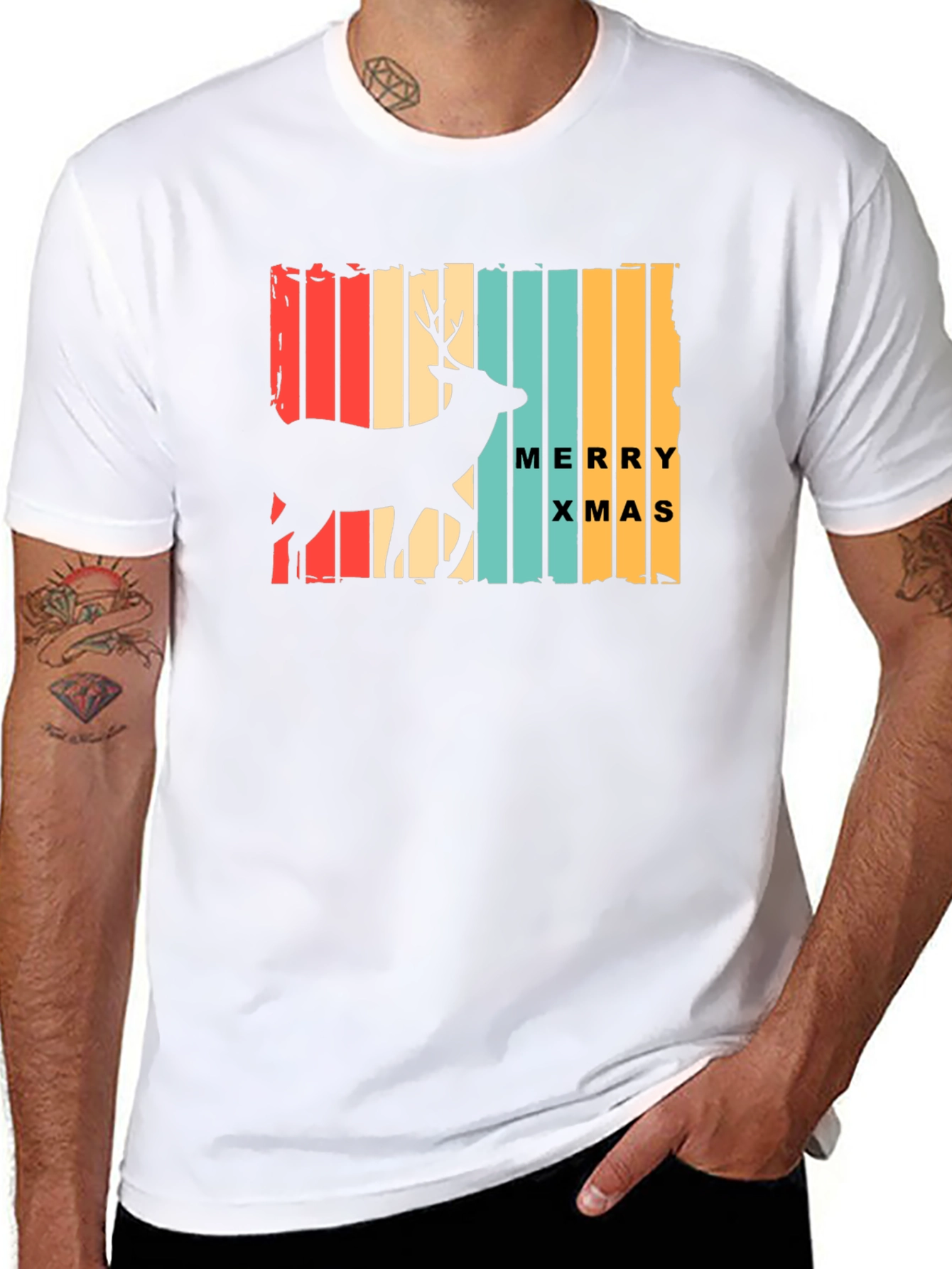 Retro Merry Xmas Deer Graphic T-Shirt