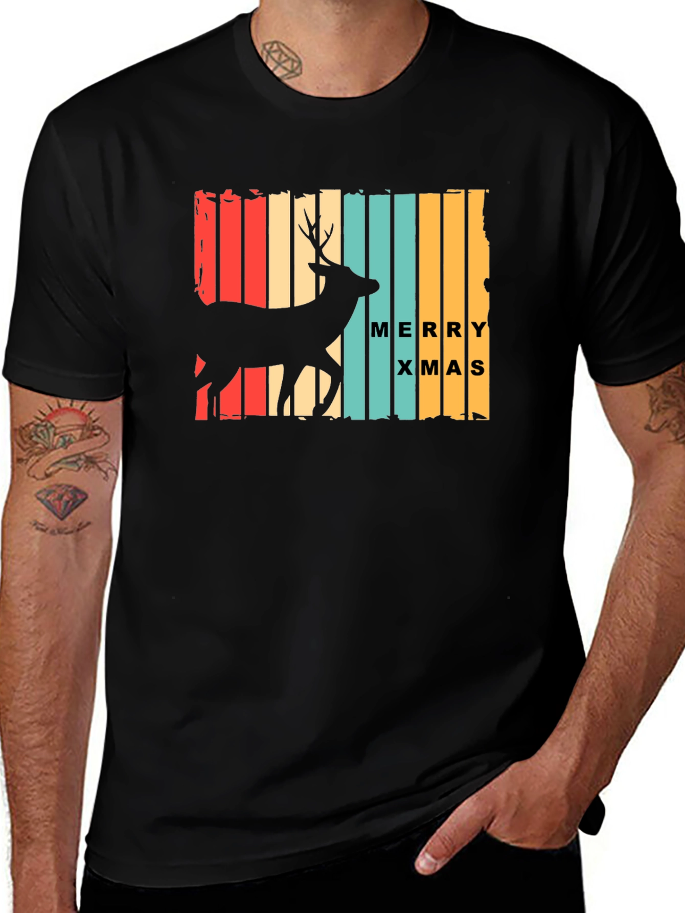 Retro Merry Xmas Deer Graphic T-Shirt