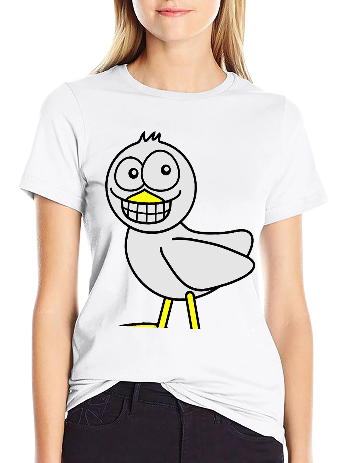 Funny Cartoon Bird Graphic Black T-Shirt