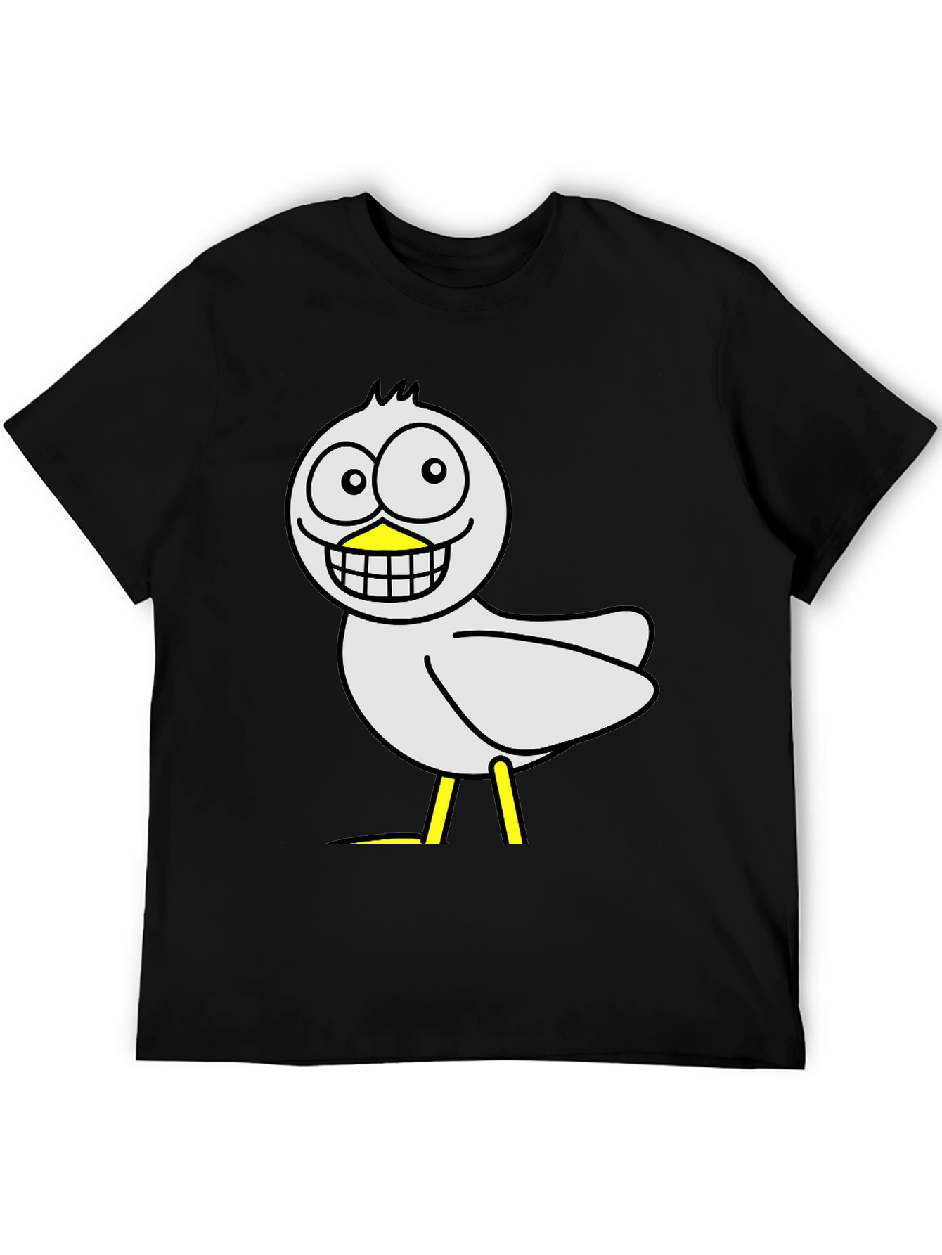 Funny Cartoon Bird Graphic Black T-Shirt