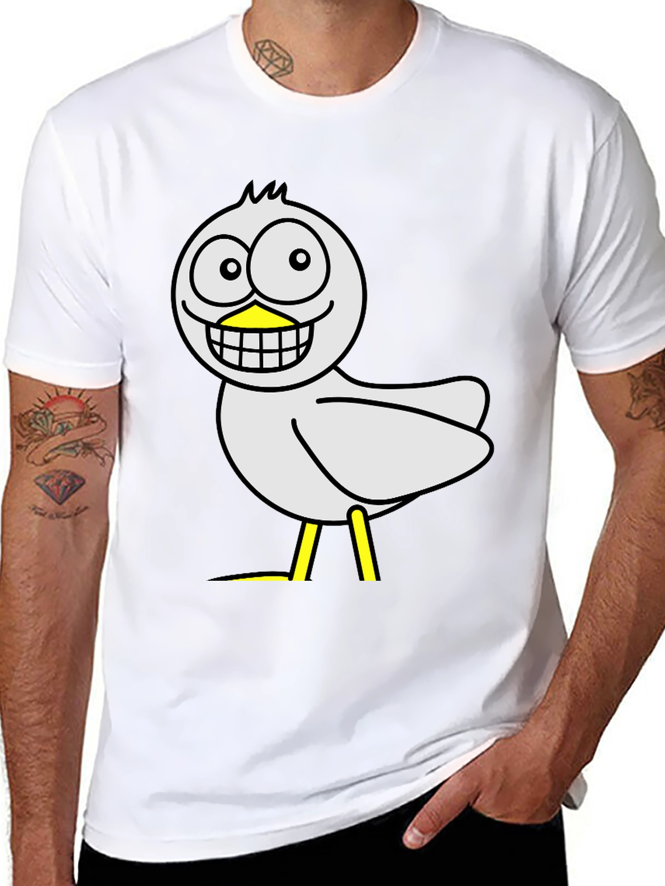 Funny Cartoon Bird Graphic Black T-Shirt