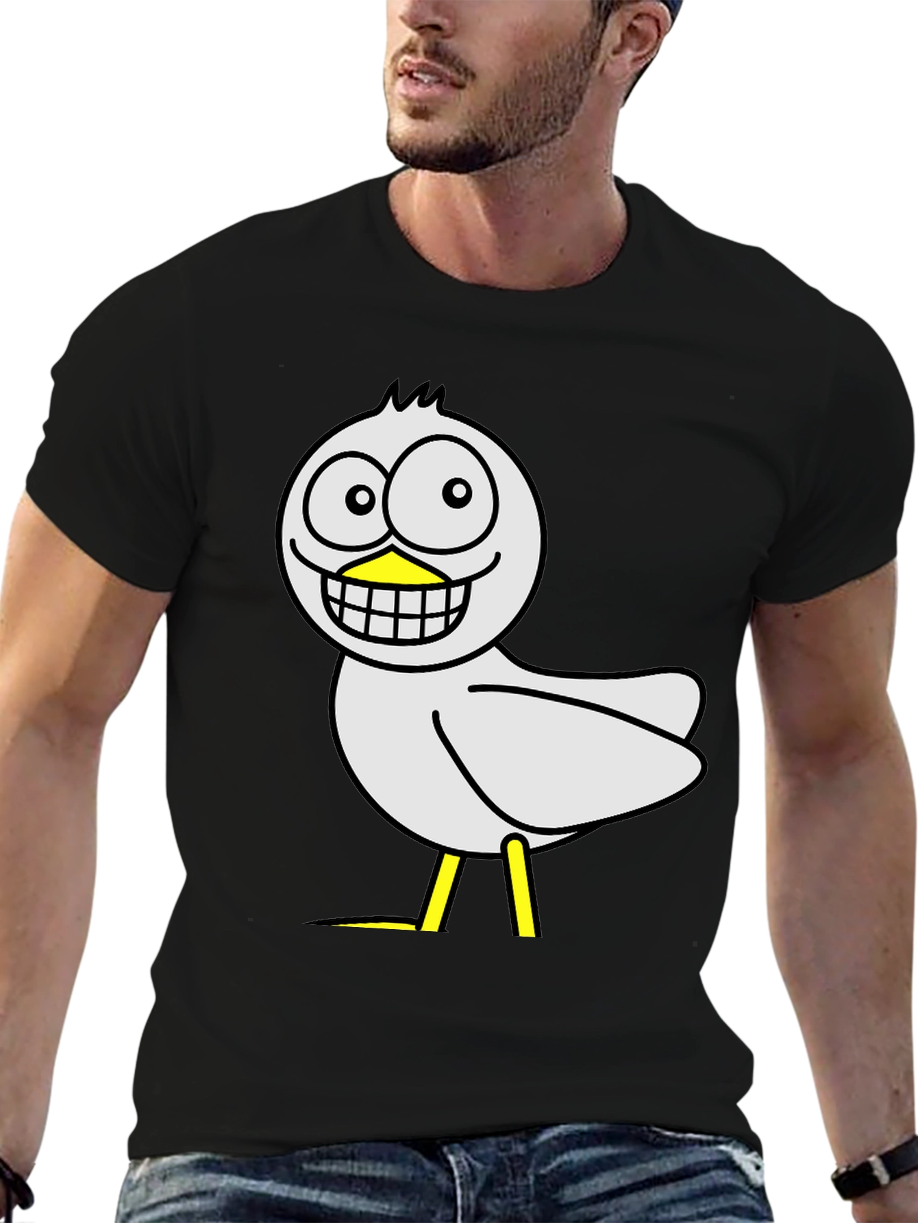 Funny Cartoon Bird Graphic Black T-Shirt