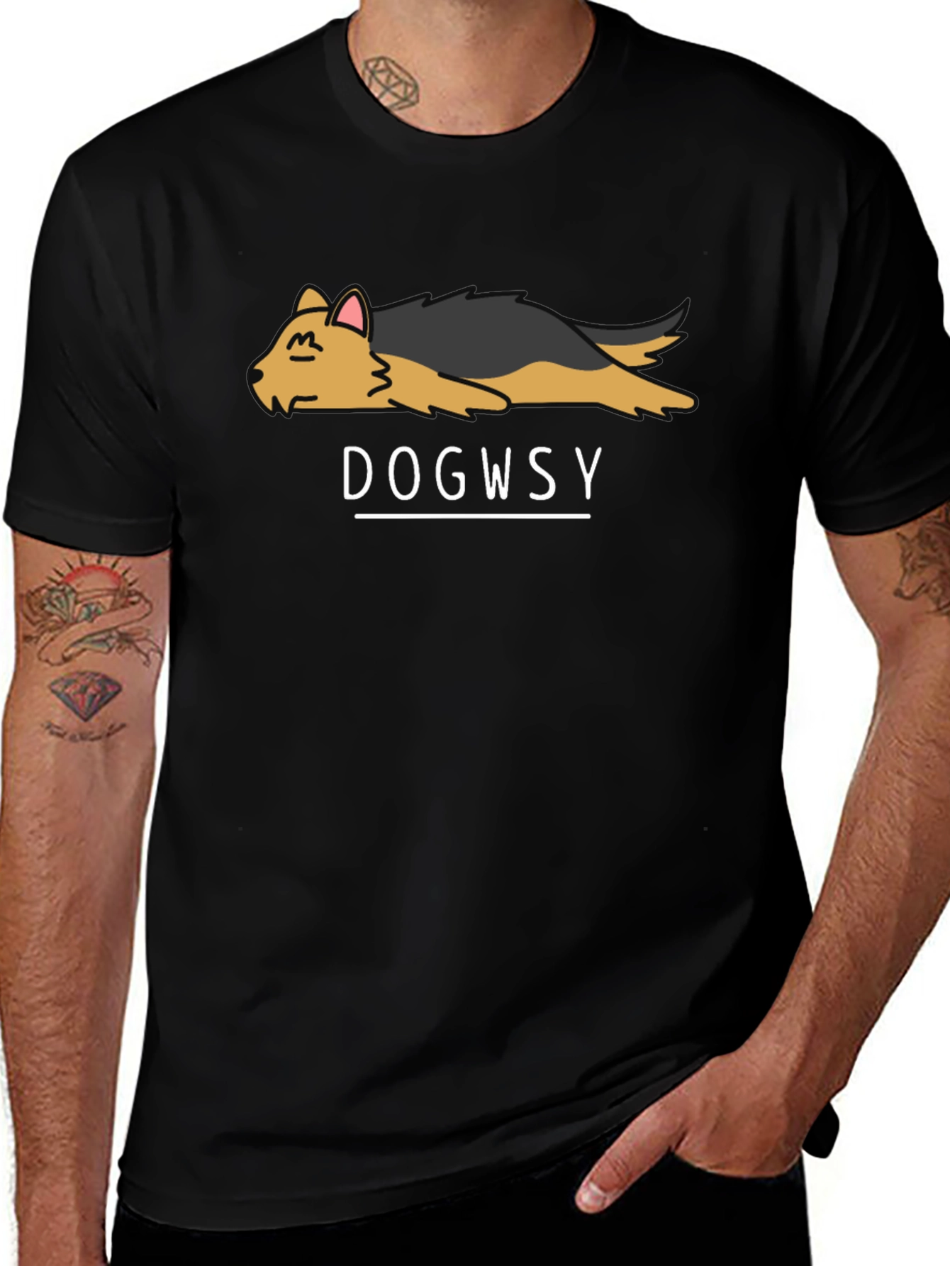 Dogwsy Black T-Shirt: Cute Dog Graphic Tee