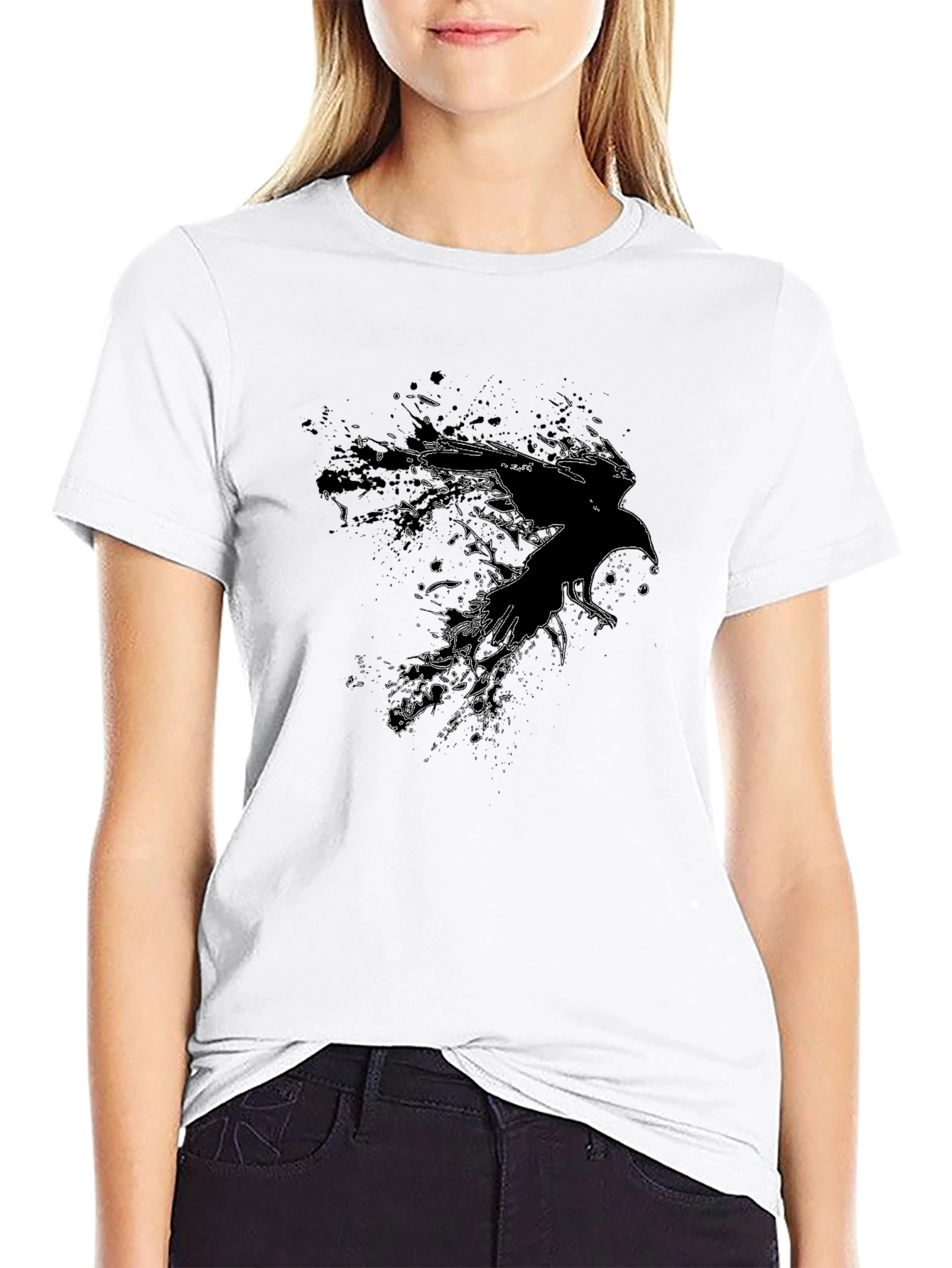 Abstract Raven Graphic Tee - Black Cotton Blend
