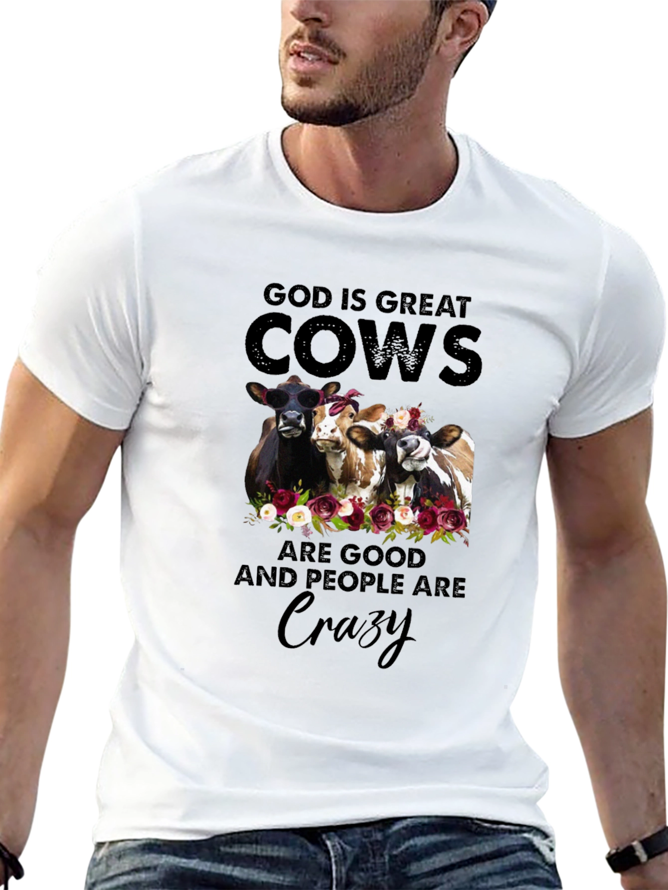 God is Great Cows Are Good Crazy Black T-Shirt