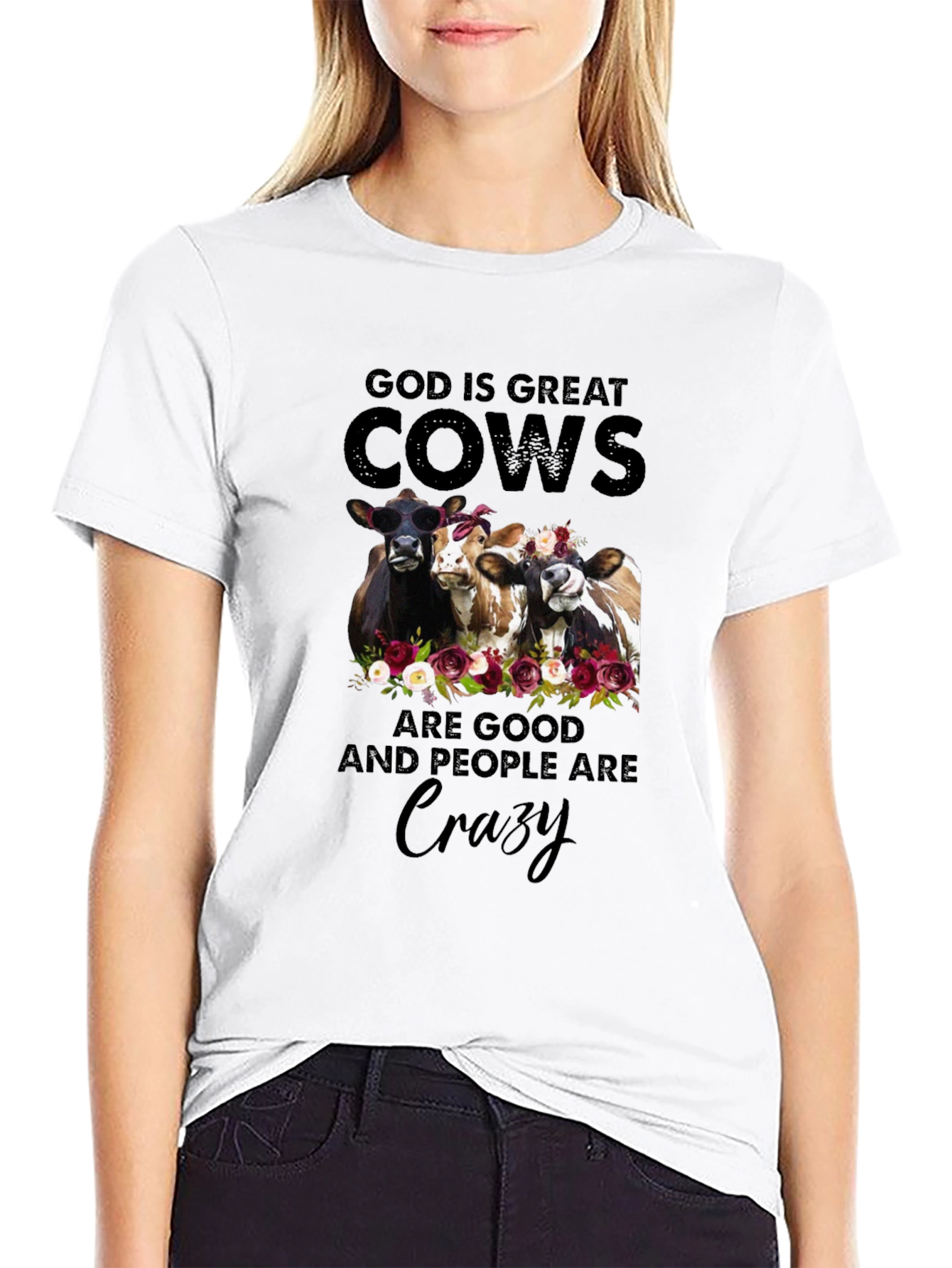 God is Great Cows Are Good Crazy Black T-Shirt