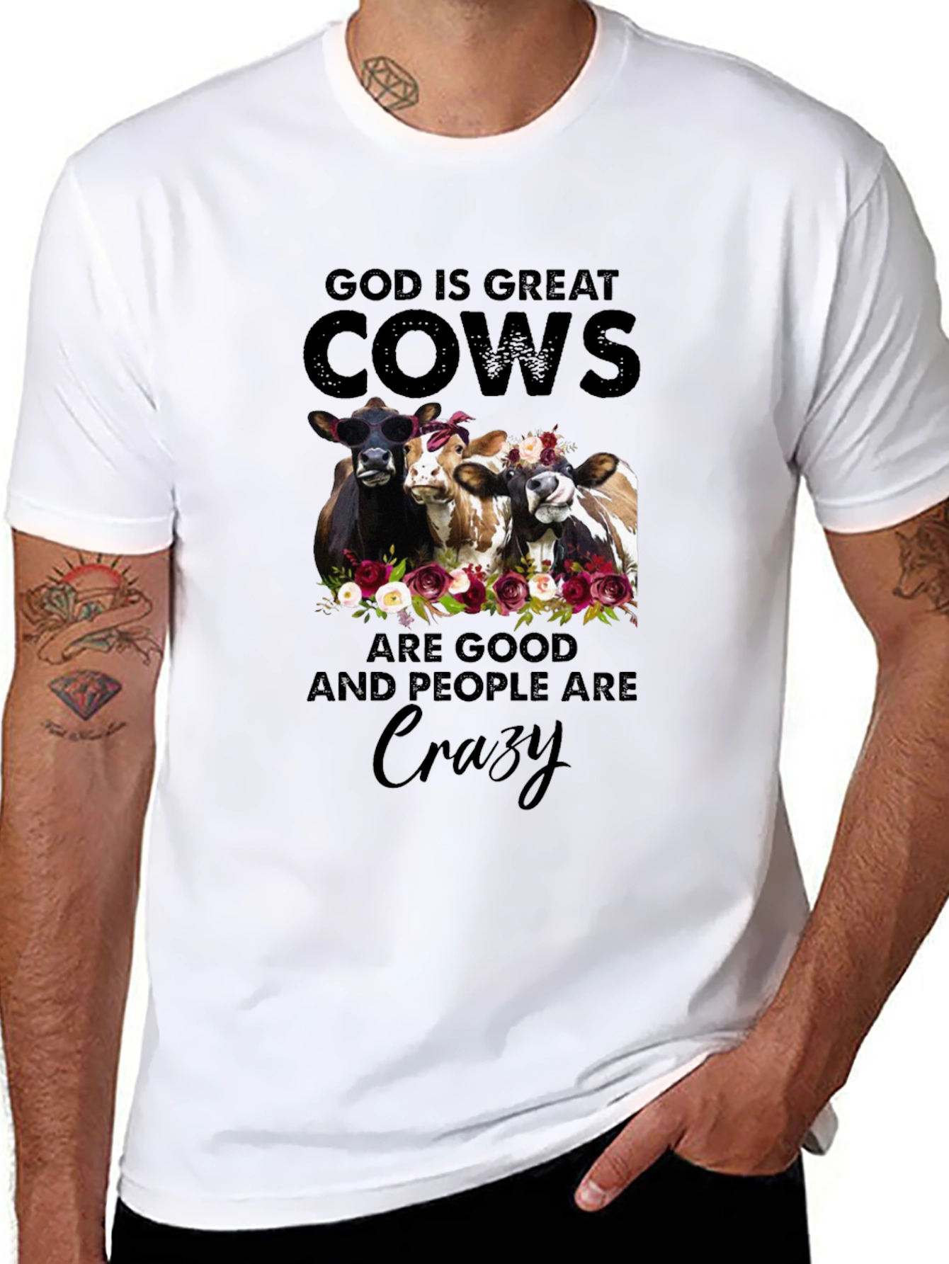 God is Great Cows Are Good Crazy Black T-Shirt