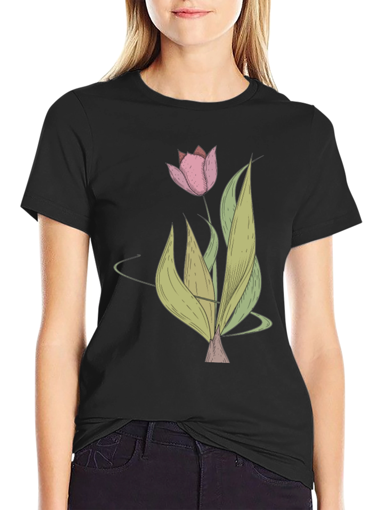 Tulip Graphic Black T-Shirt - Stylish Floral Tee