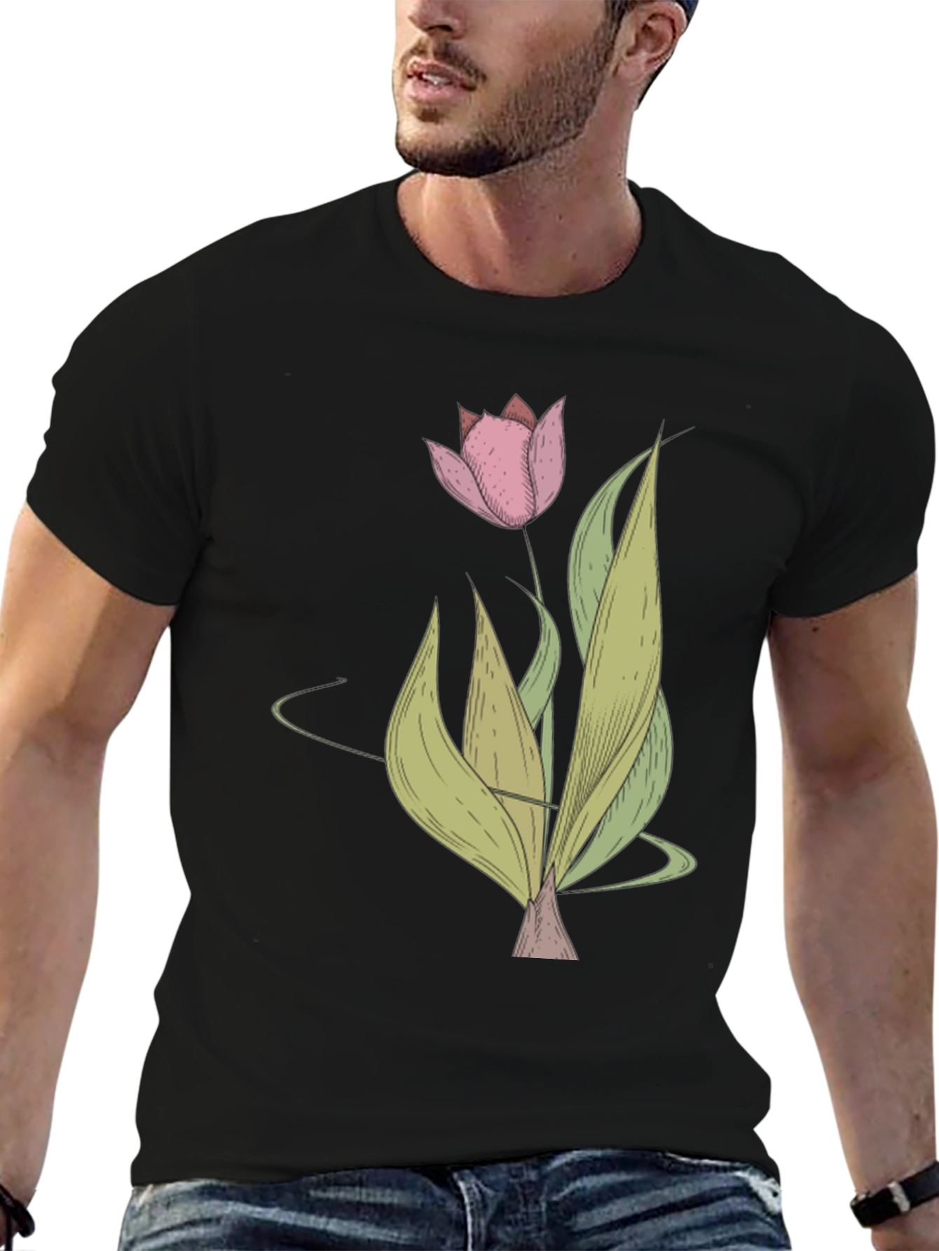 Tulip Graphic Black T-Shirt - Stylish Floral Tee