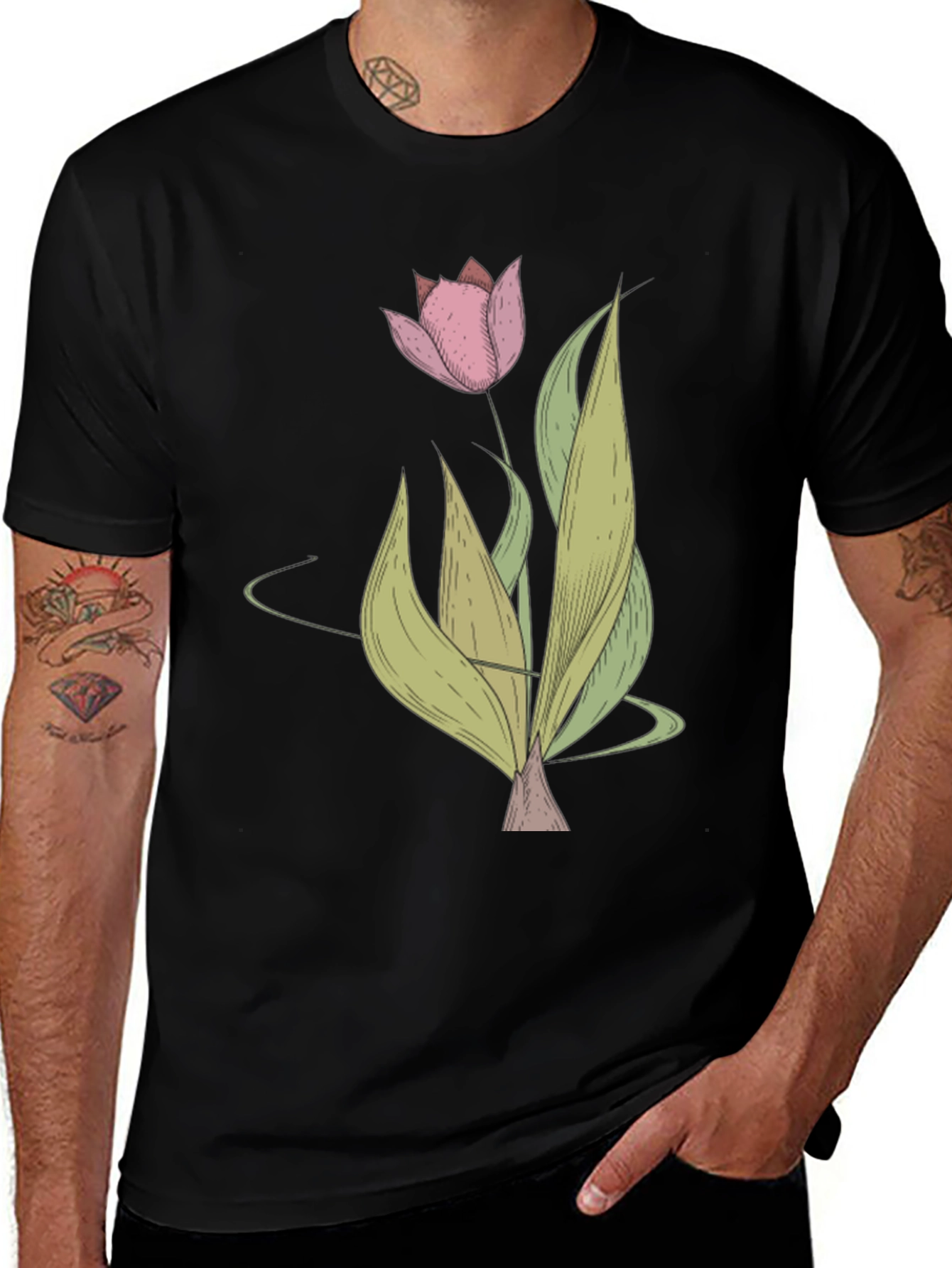 Tulip Graphic Black T-Shirt - Stylish Floral Tee
