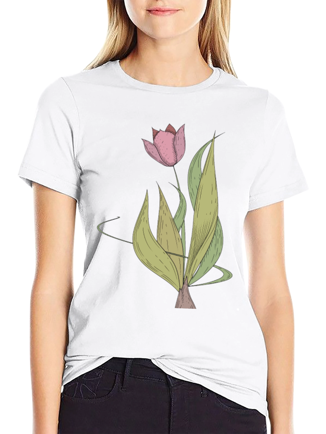 Tulip Graphic Black T-Shirt - Stylish Floral Tee