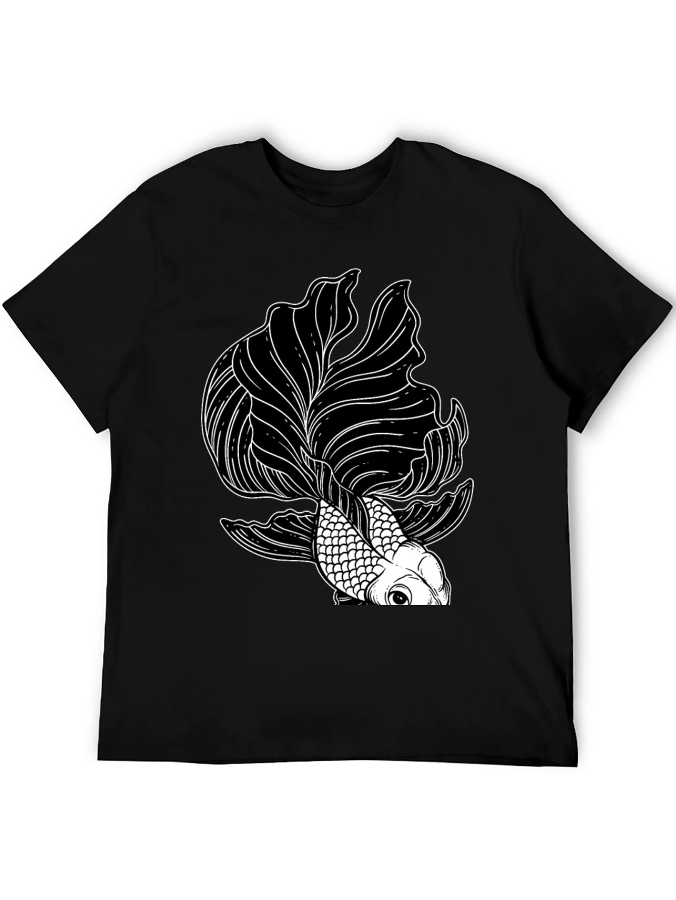 Black T-Shirt with Koi Fish Graphic
