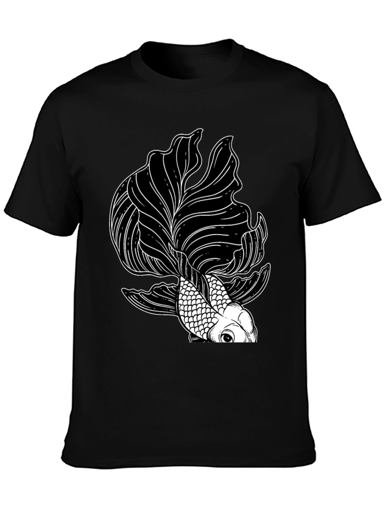 Black T-Shirt with Koi Fish Graphic