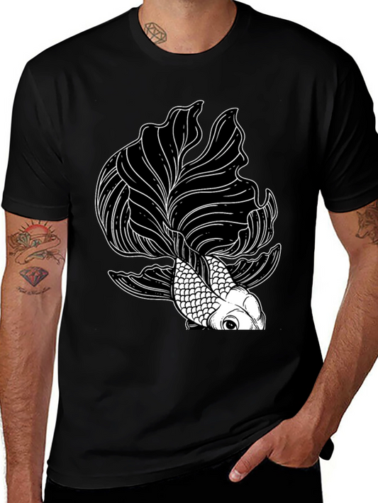 Black T-Shirt with Koi Fish Graphic