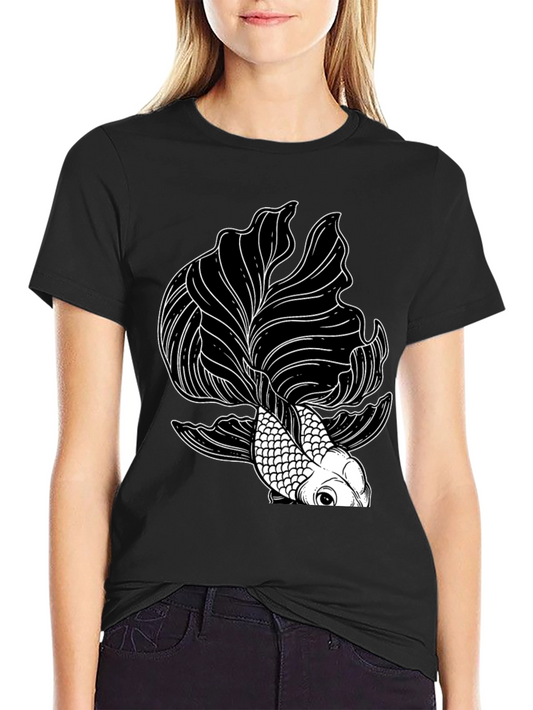 Black T-Shirt with Koi Fish Graphic