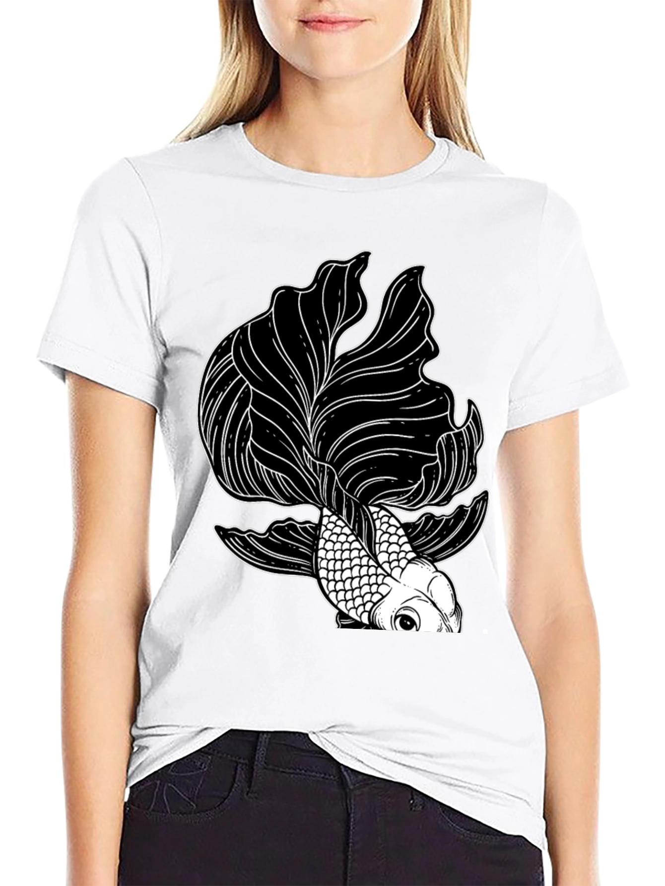 Black T-Shirt with Koi Fish Graphic