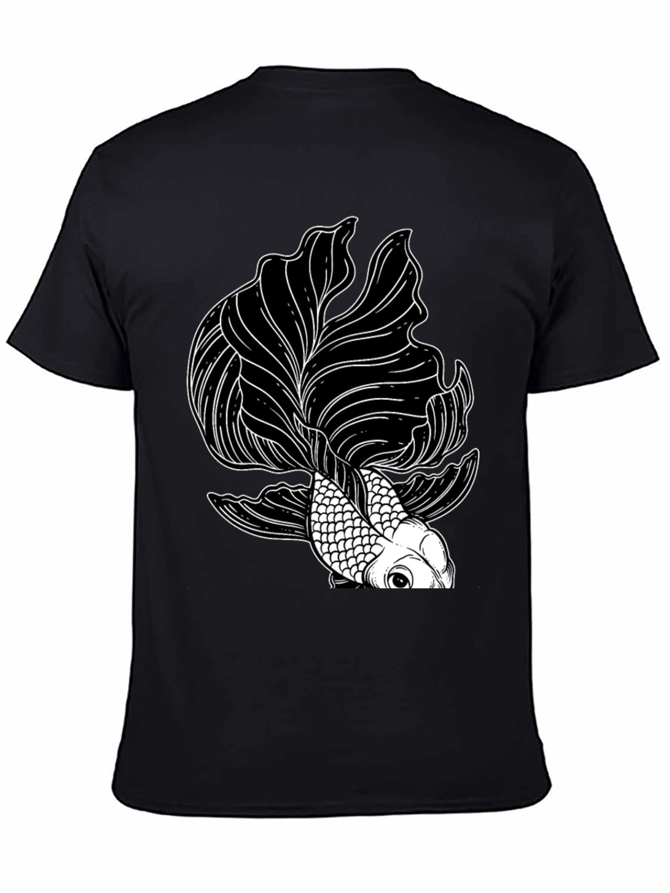 Black T-Shirt with Koi Fish Graphic