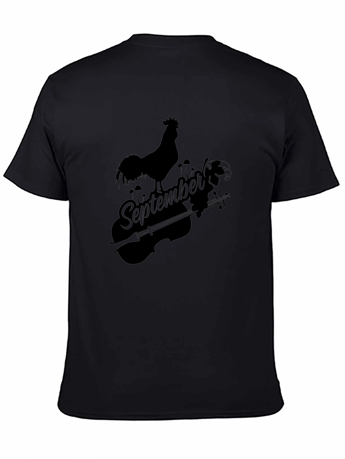 September Rooster & Violin Graphic Black T-Shirt