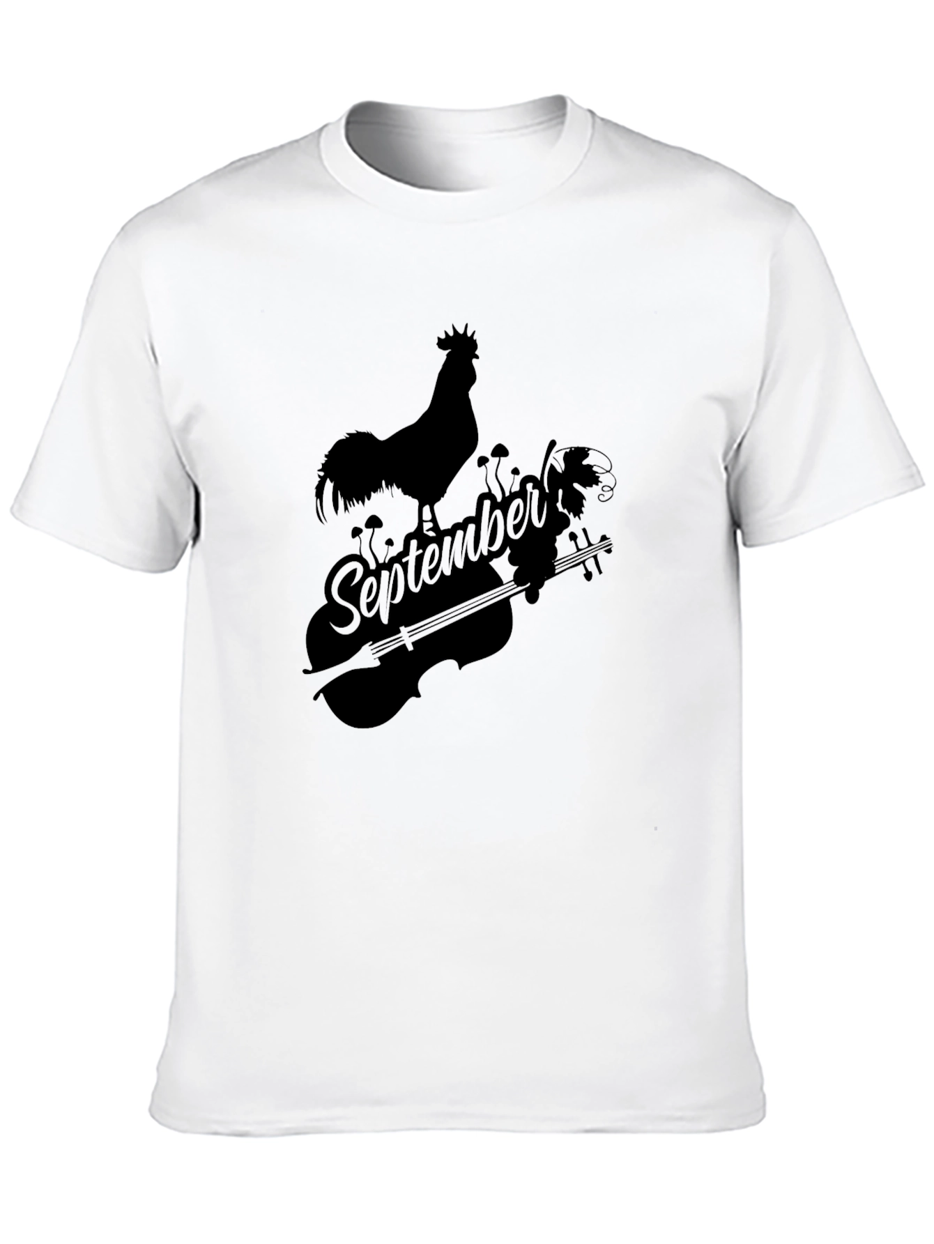 September Rooster & Violin Graphic Black T-Shirt