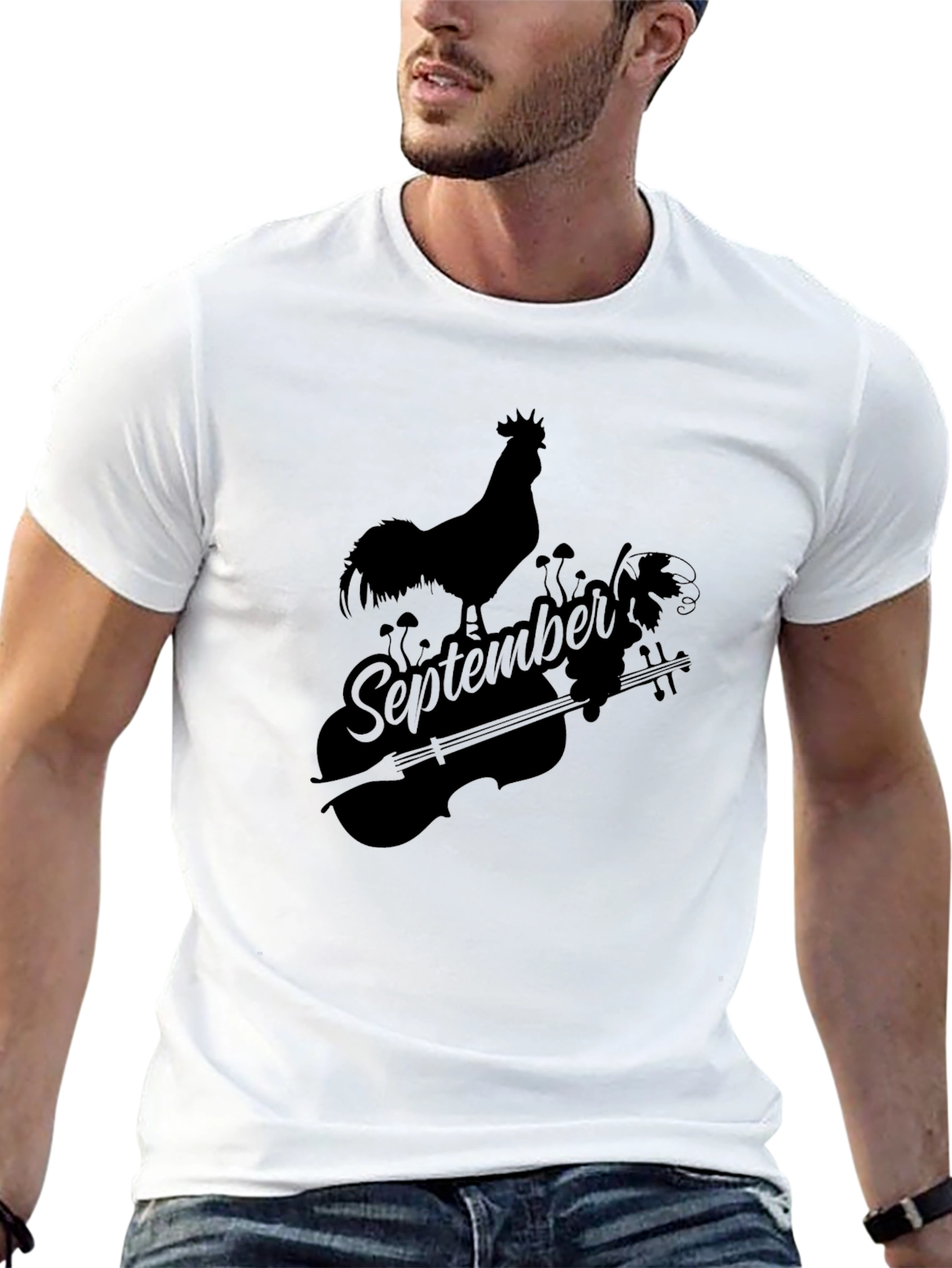 September Rooster & Violin Graphic Black T-Shirt