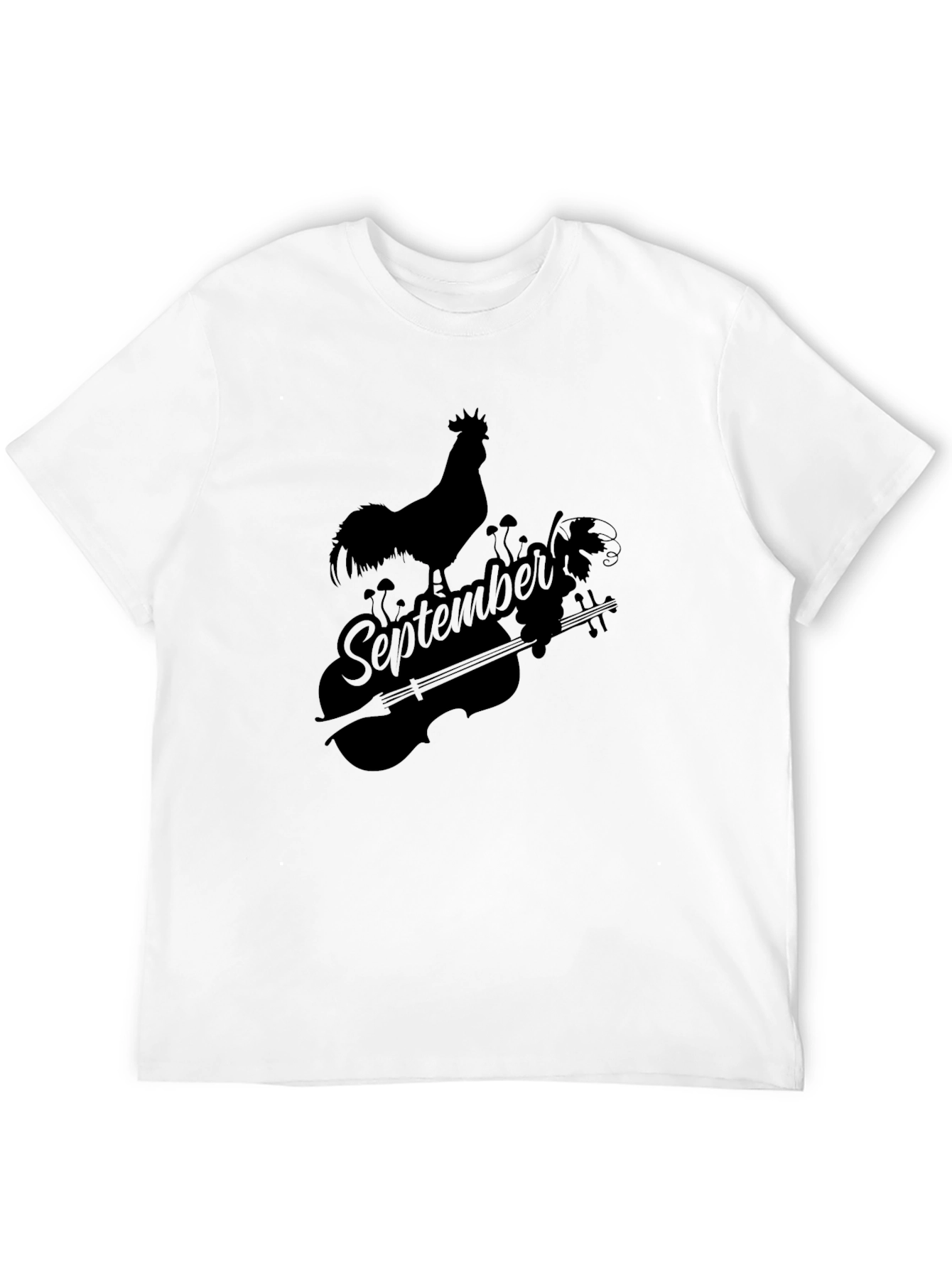 September Rooster & Violin Graphic Black T-Shirt