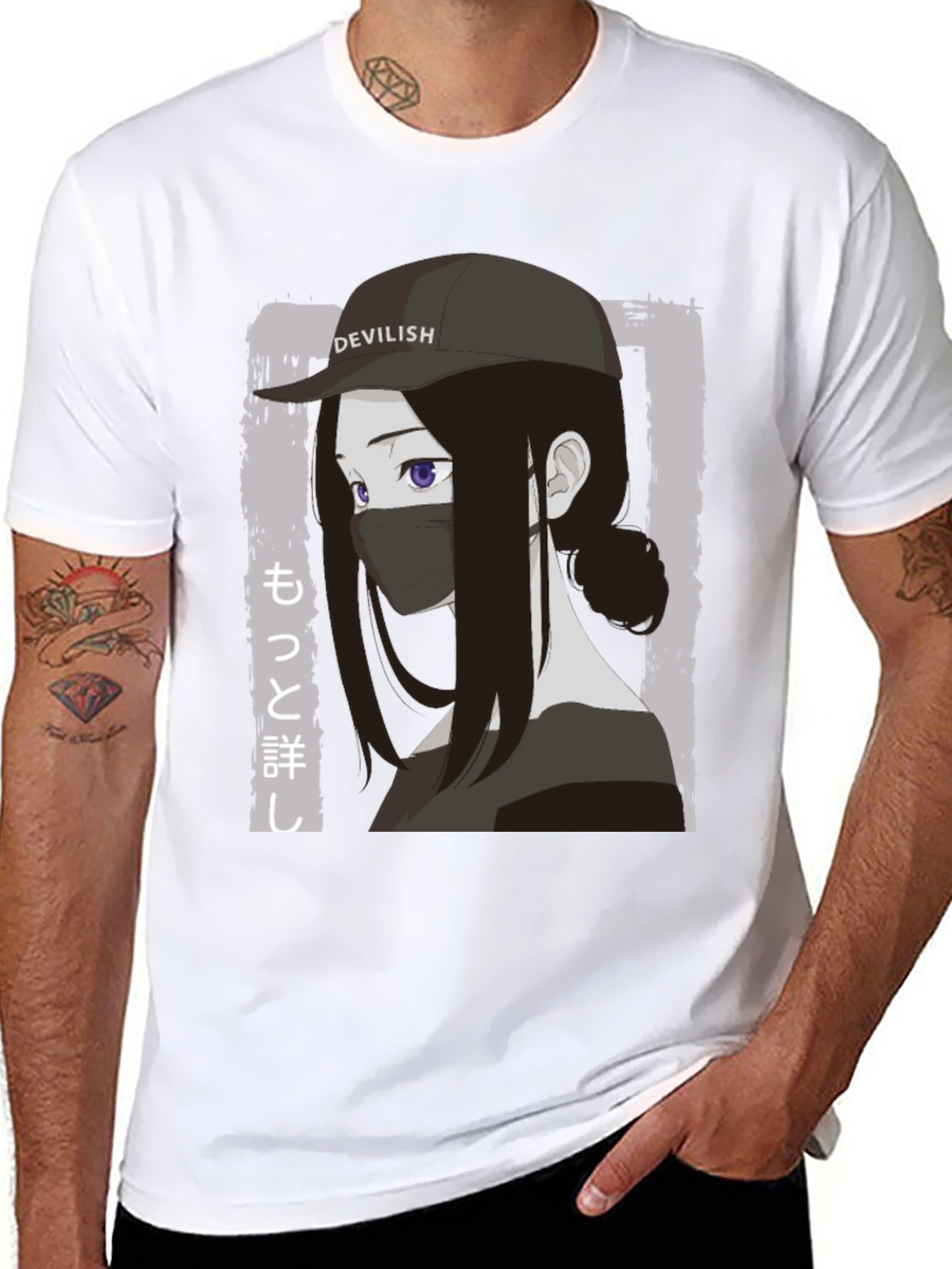 Anime Girl Devilish Hat Graphic T-Shirt