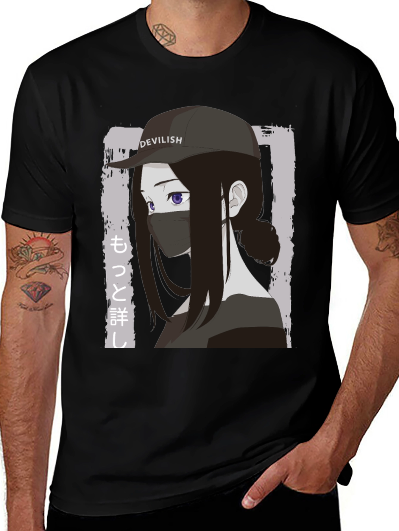 Anime Girl Devilish Hat Graphic T-Shirt