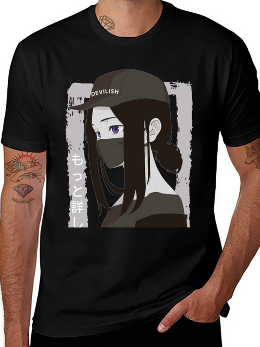 Anime Girl Devilish Hat Graphic T-Shirt