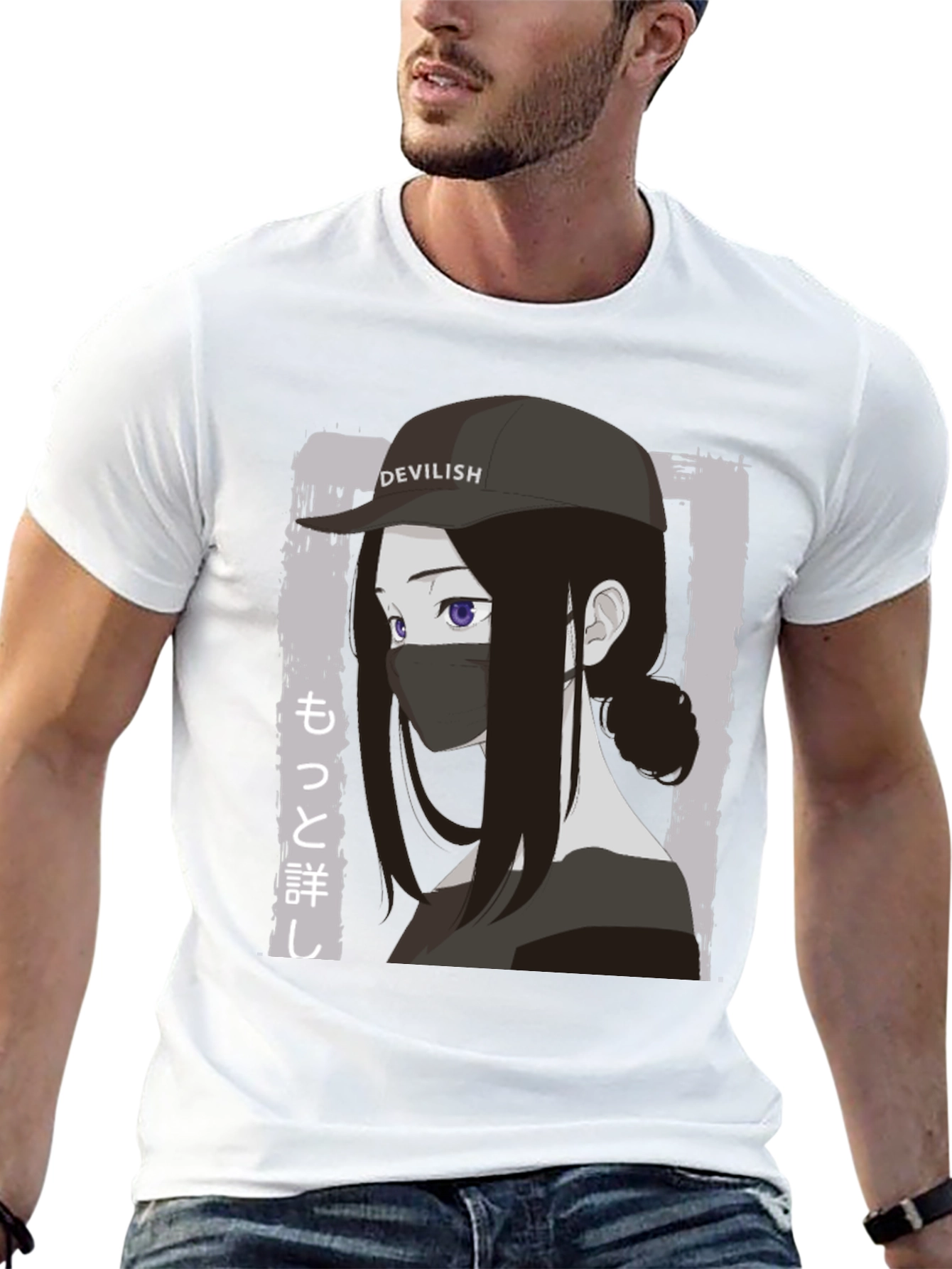 Anime Girl Devilish Hat Graphic T-Shirt
