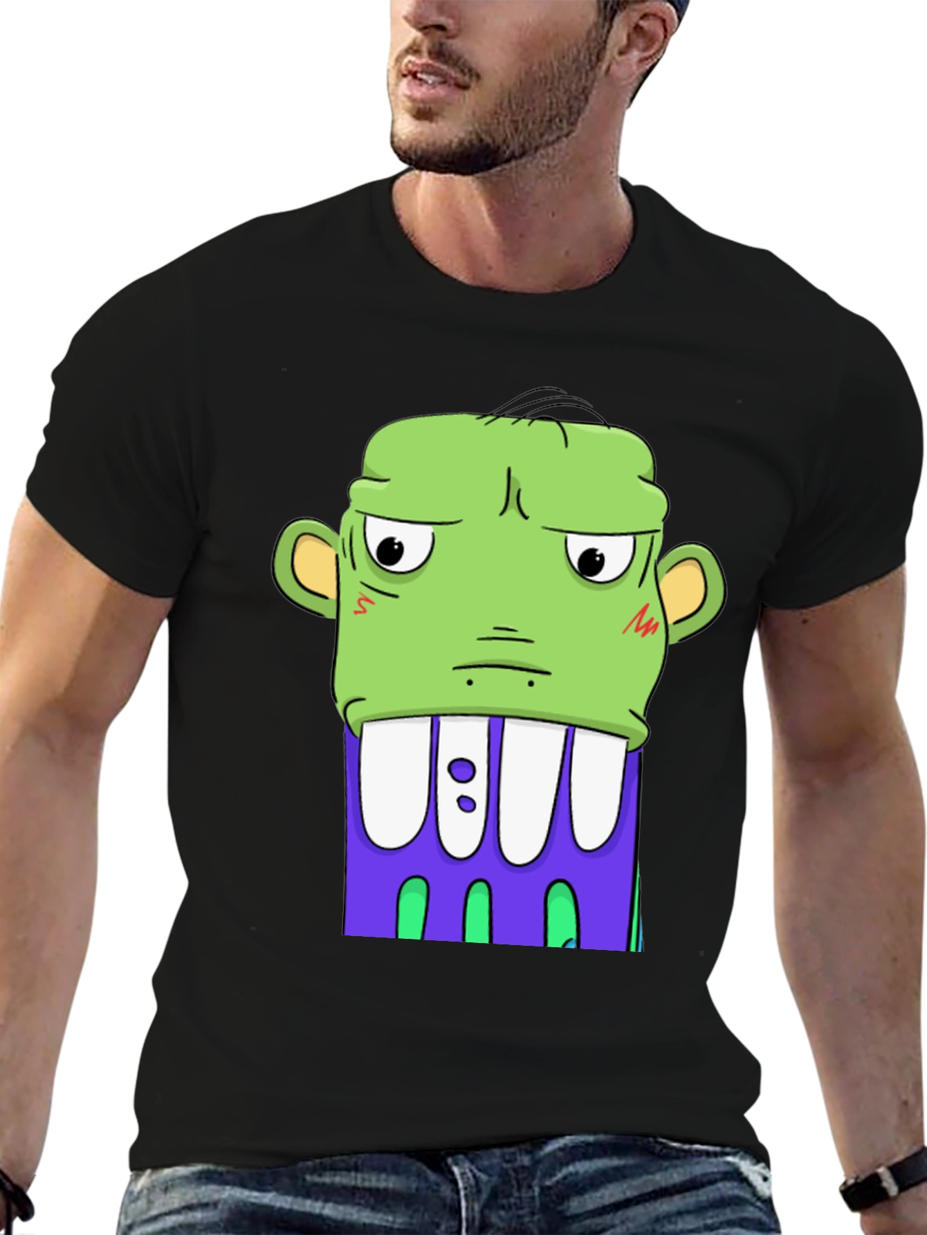Cartoon Monster Graphic Tee - Bold Black Shirt