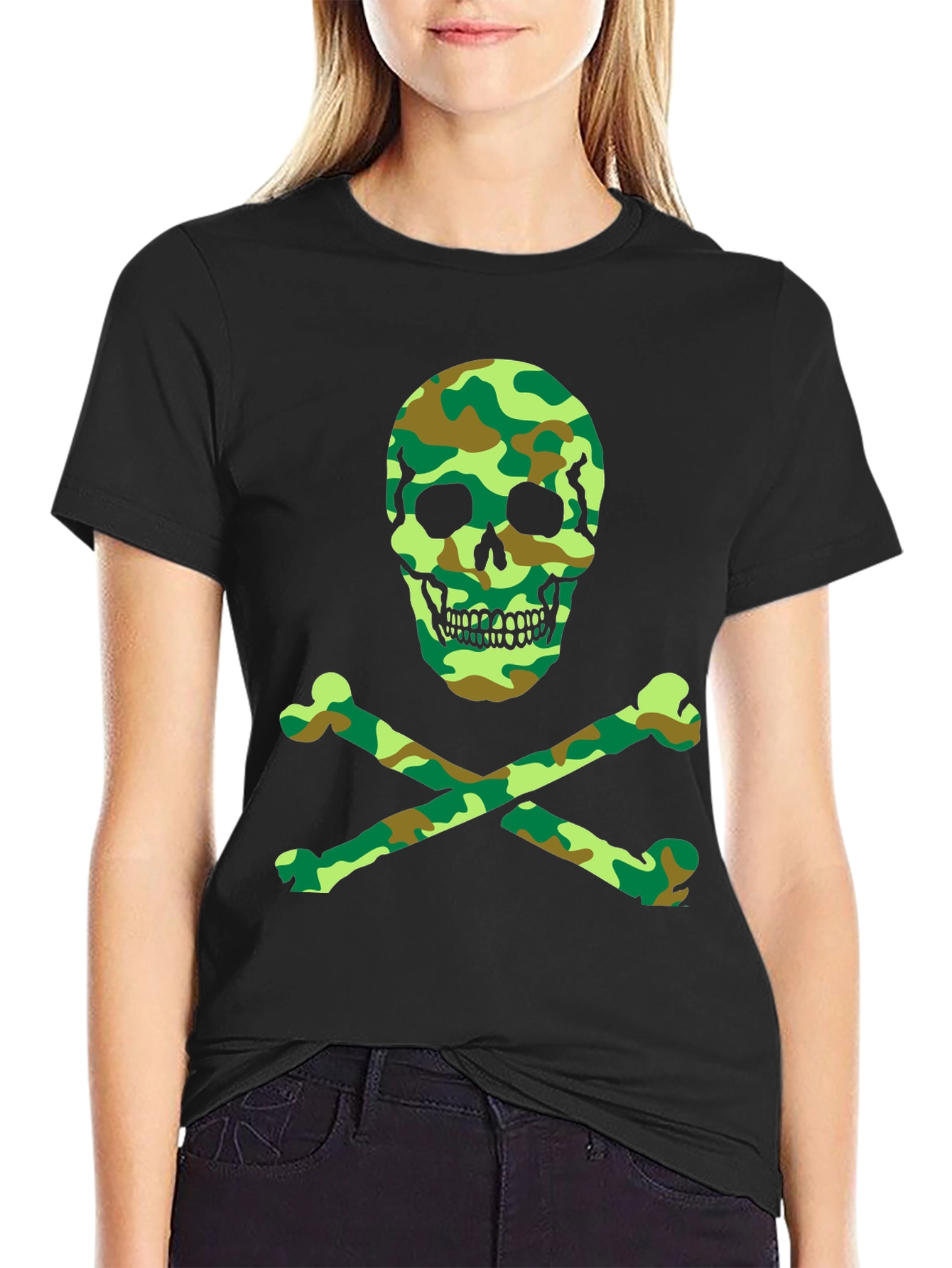 Camo Skull & Crossbones Graphic T-Shirt