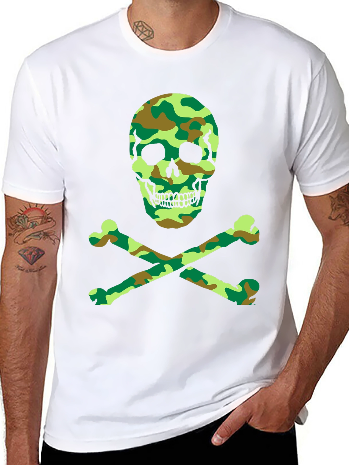 Camo Skull & Crossbones Graphic T-Shirt
