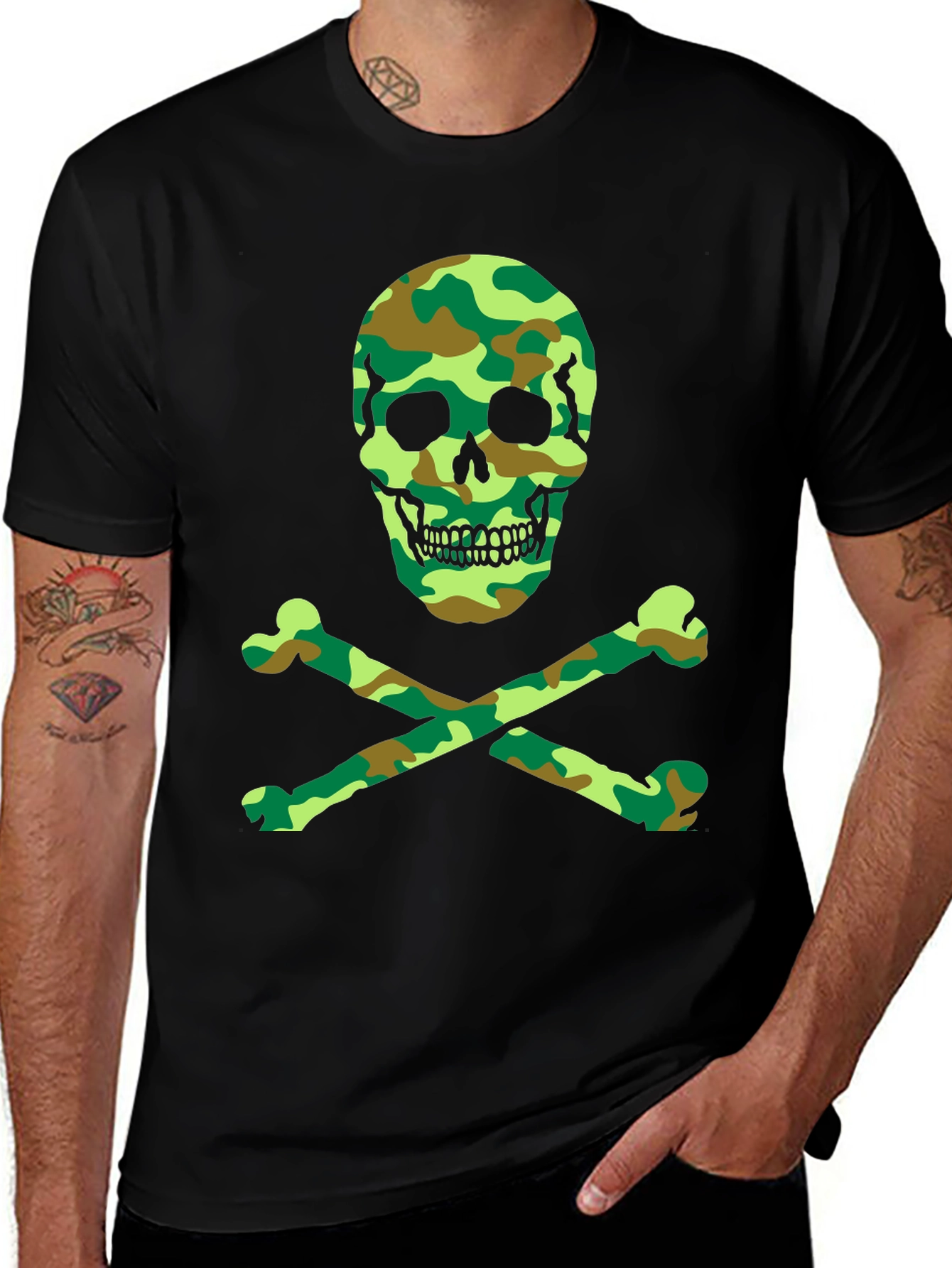 Camo Skull & Crossbones Graphic T-Shirt