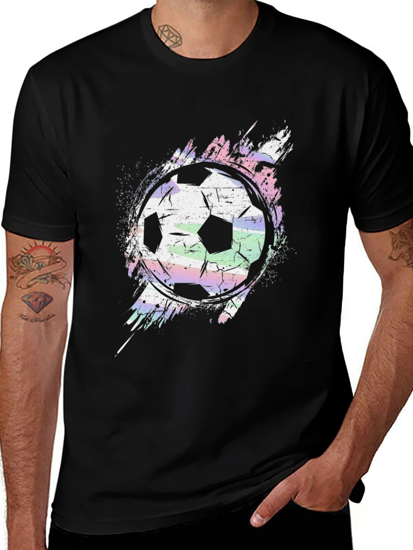 Soccer Ball Graphic Tee - Stylish Mens Black T-Shirt