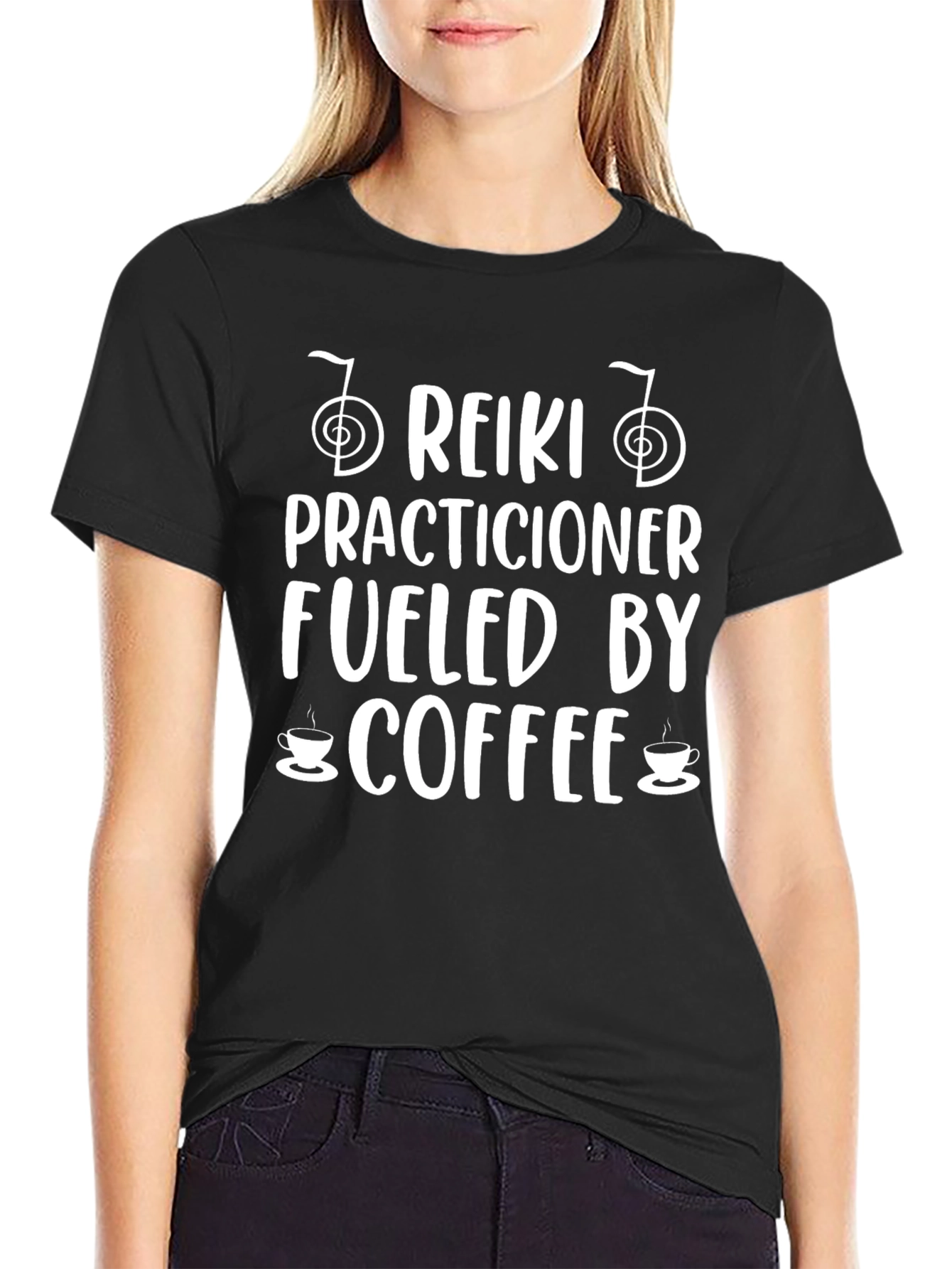 Reiki Practitioner Fueled by Coffee Black T-Shirt