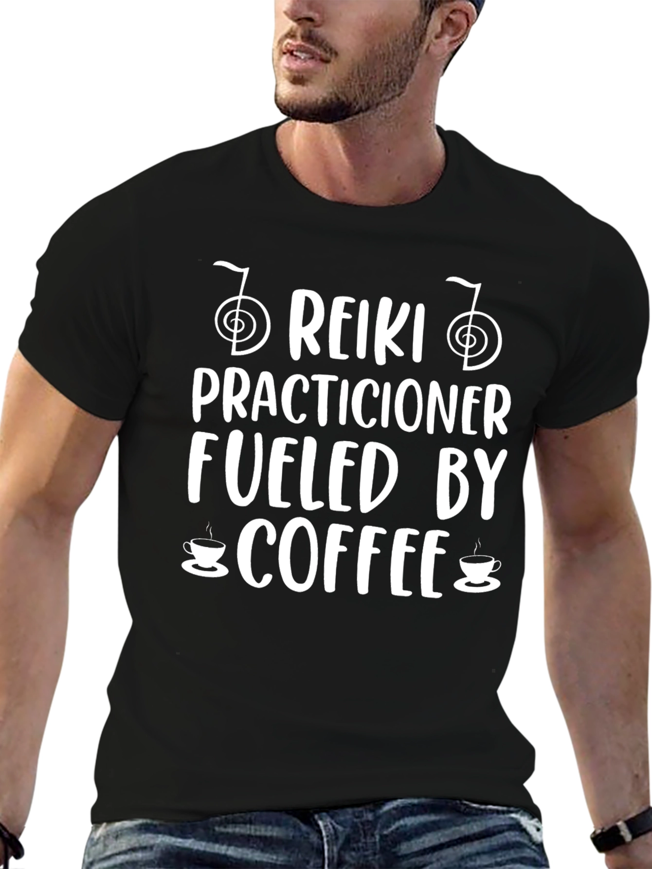 Reiki Practitioner Fueled by Coffee Black T-Shirt