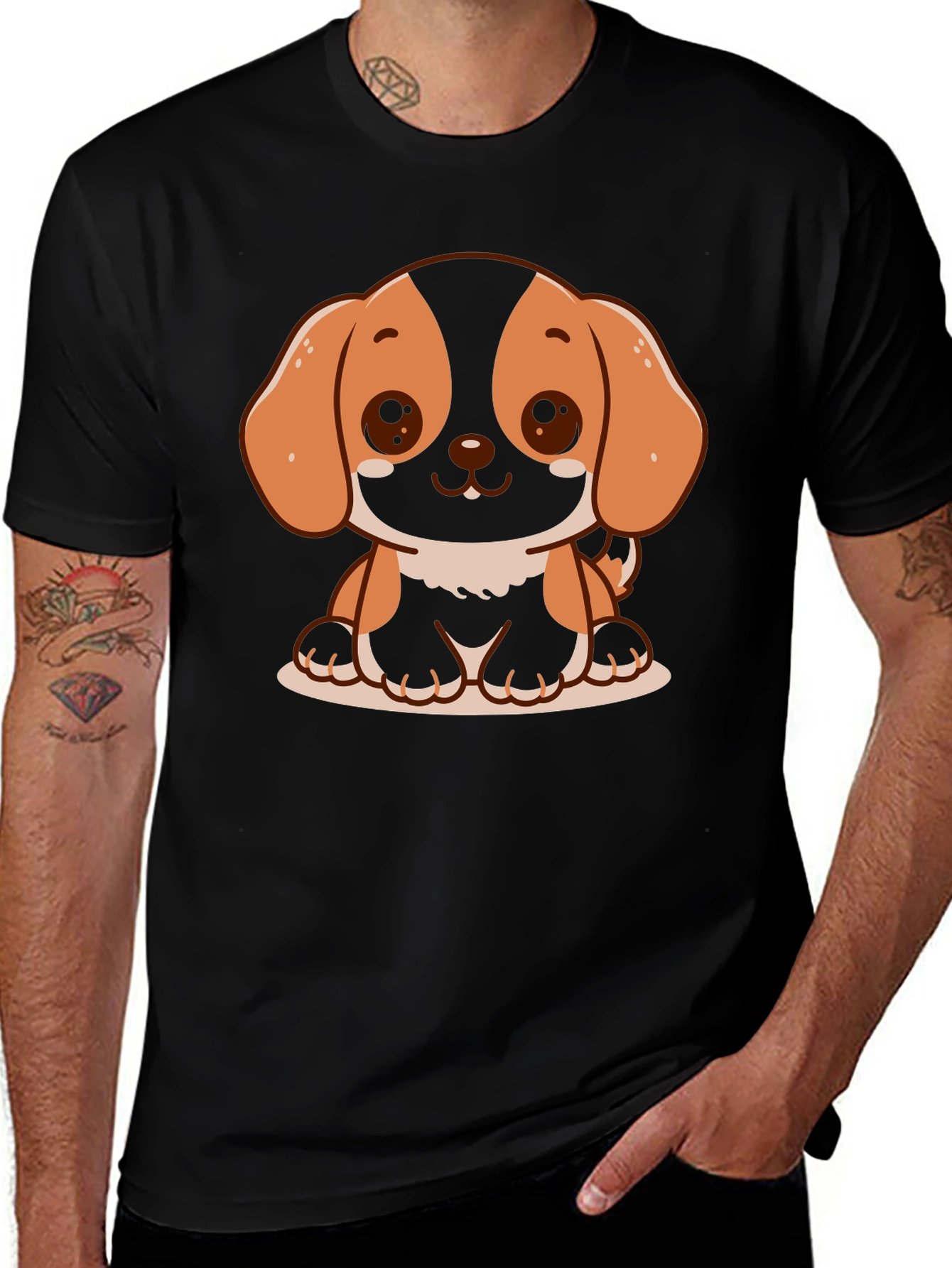 Cute Dog Graphic T-Shirt - Black