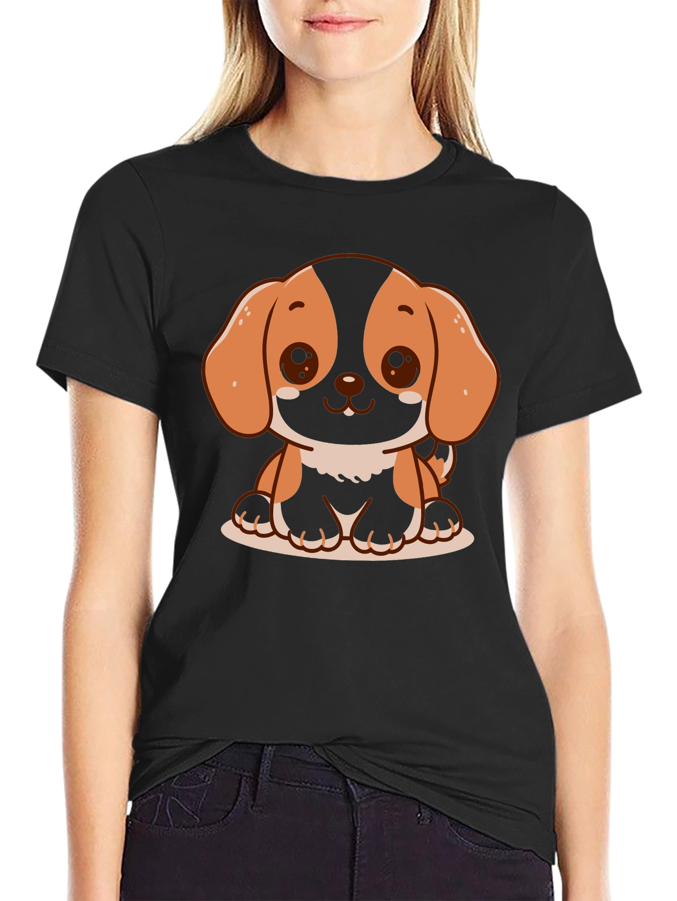 Cute Dog Graphic T-Shirt - Black
