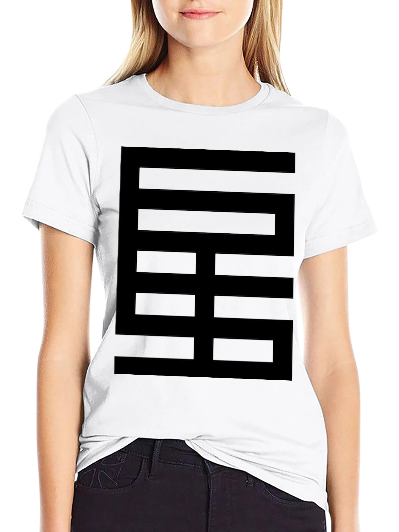 Geometric Graphic Print Crew Neck Tee - Black