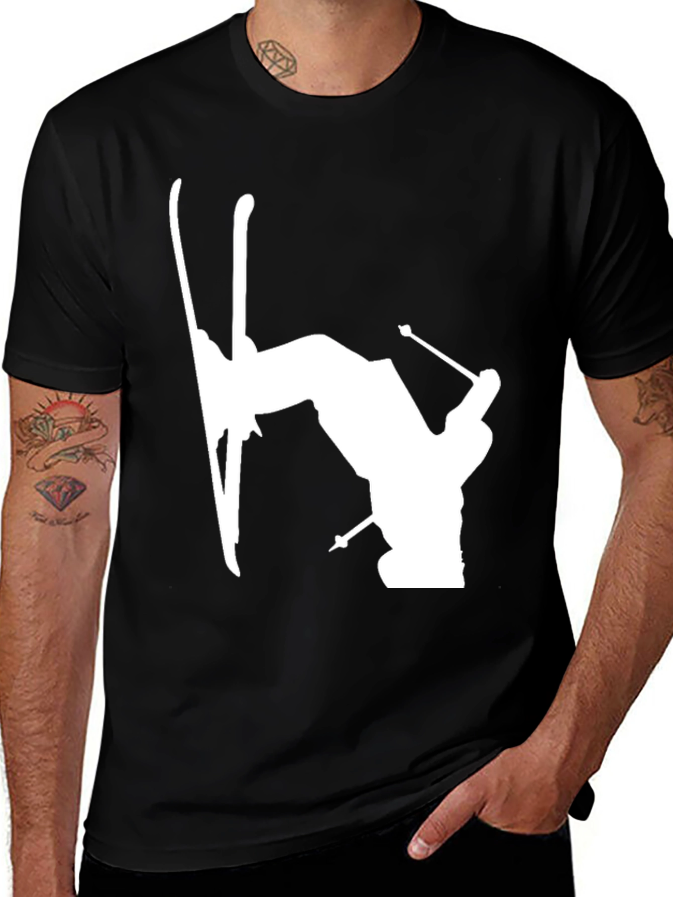 Skiing Silhouette Graphic Tee - Black